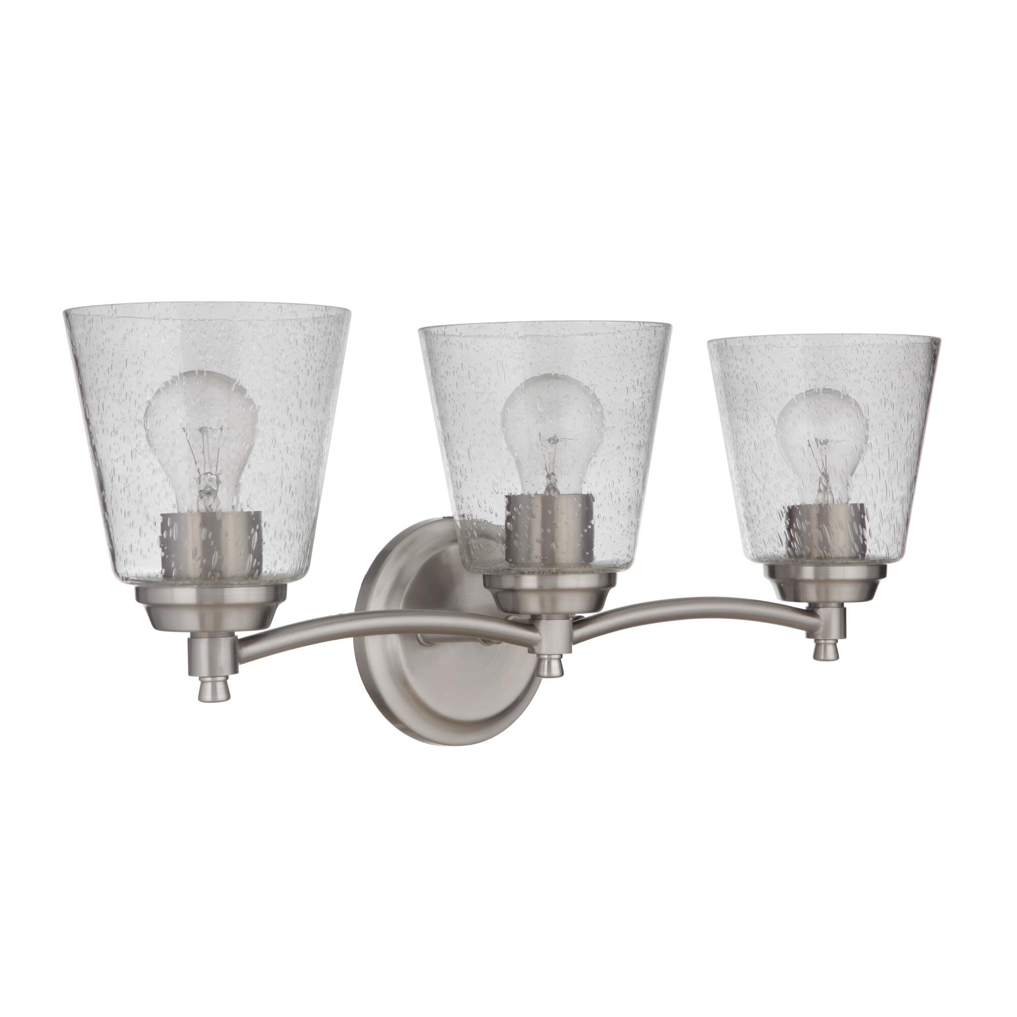 Shown in Brushed Polished Nickel finish and Clear Seeded glass and Glass shade