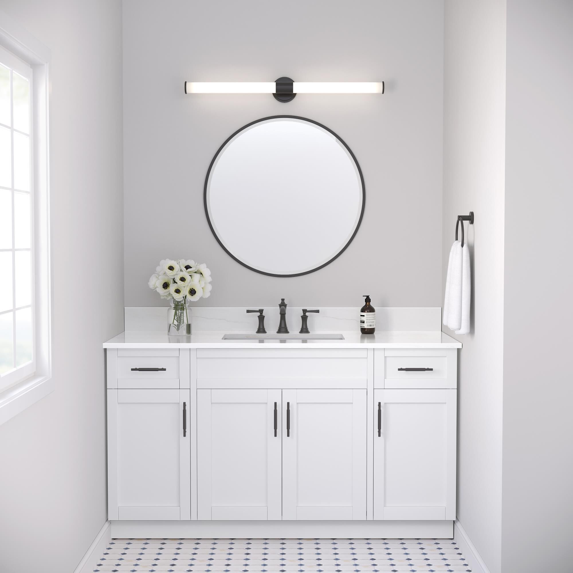 Shown in Matte Black finish and White shade