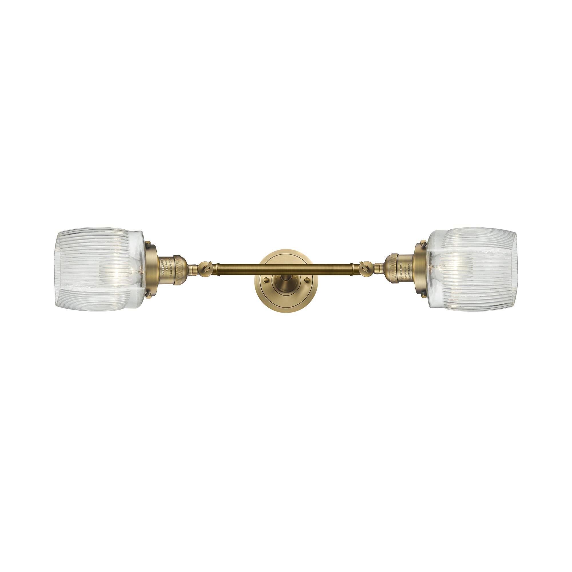 Shown in Brushed Brass finish and Clear Halophane glass