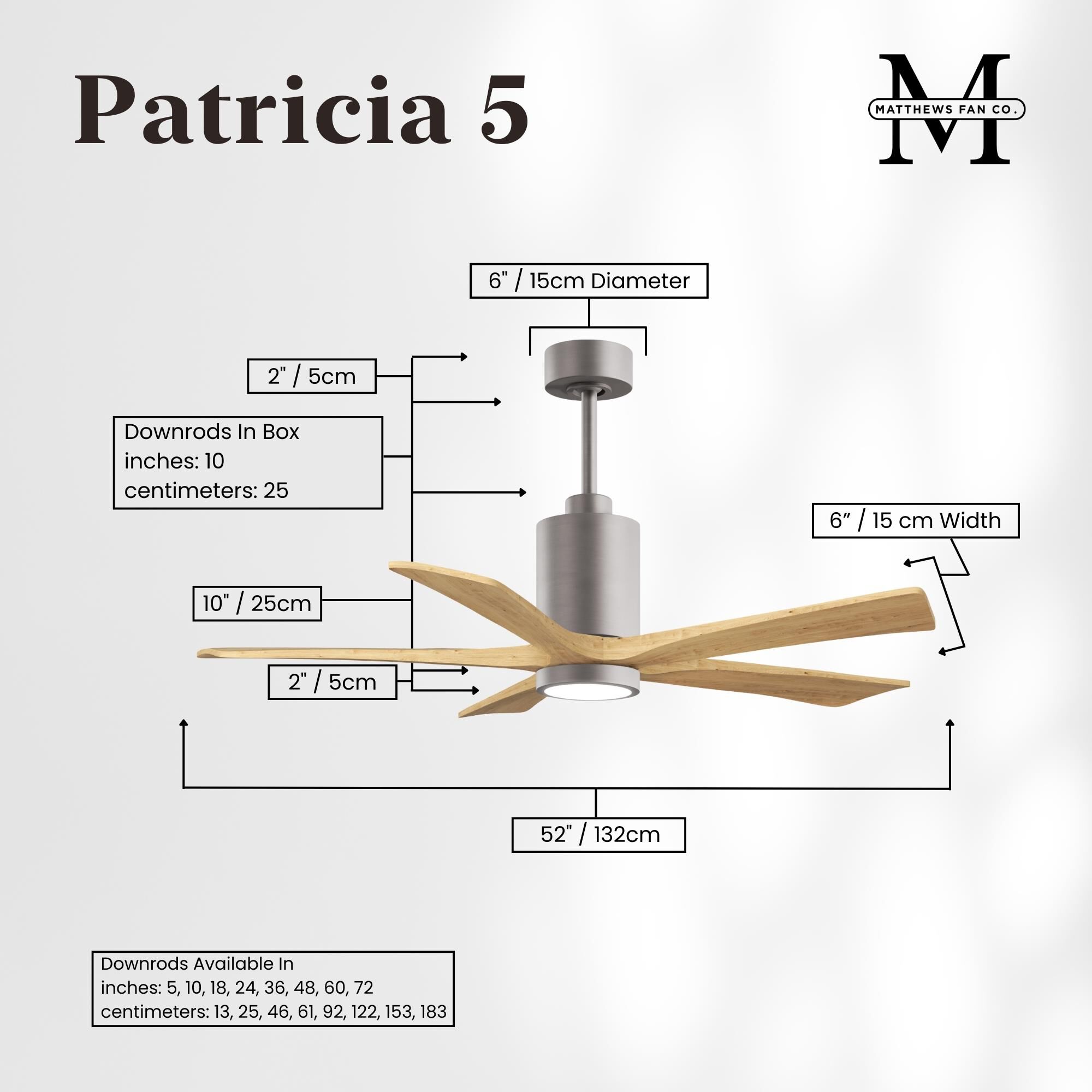 Patricia 52 Inch Ceiling Fan with Light Kit by Matthews Fan Company