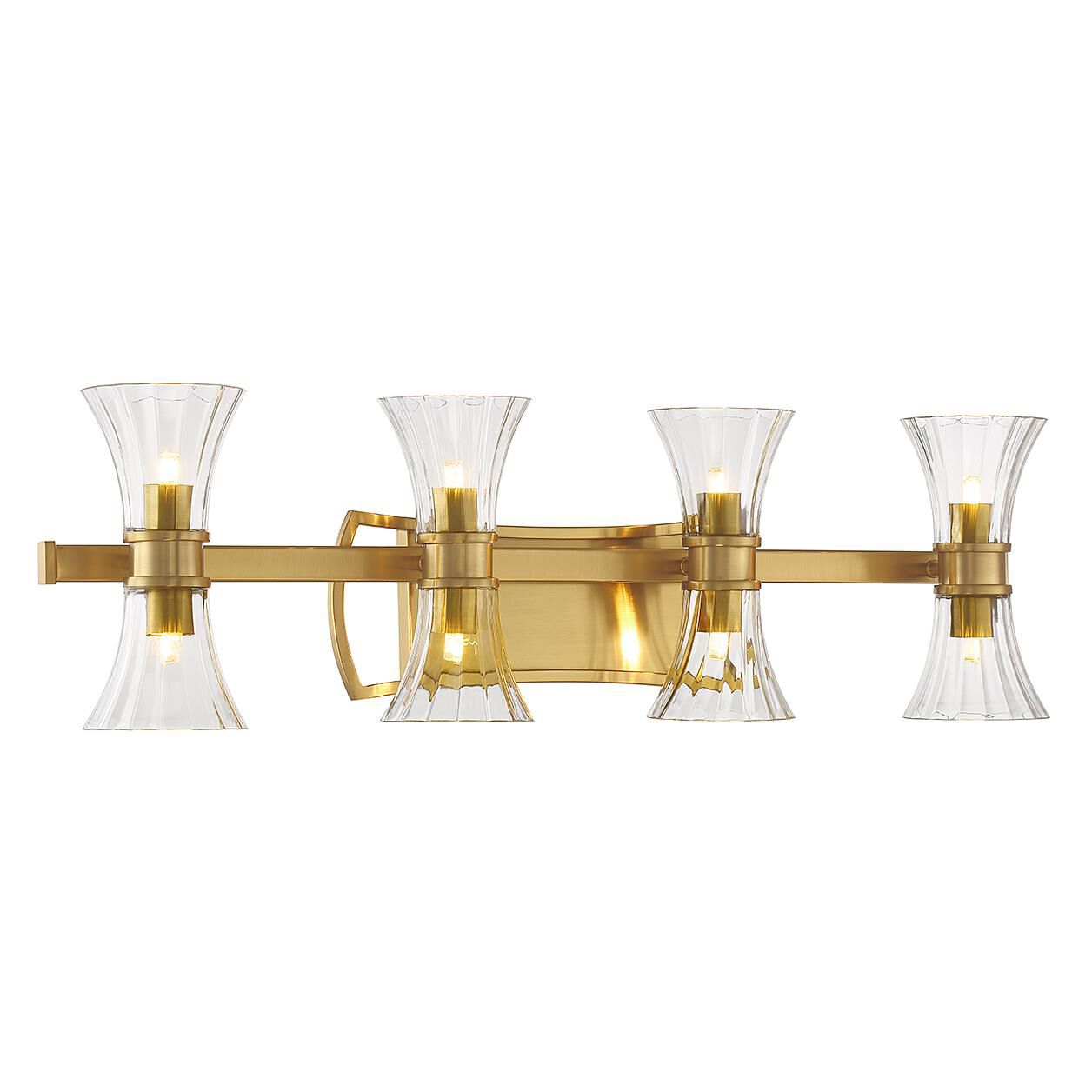 Shown in Warm Brass finish and Clear Ribbed glass