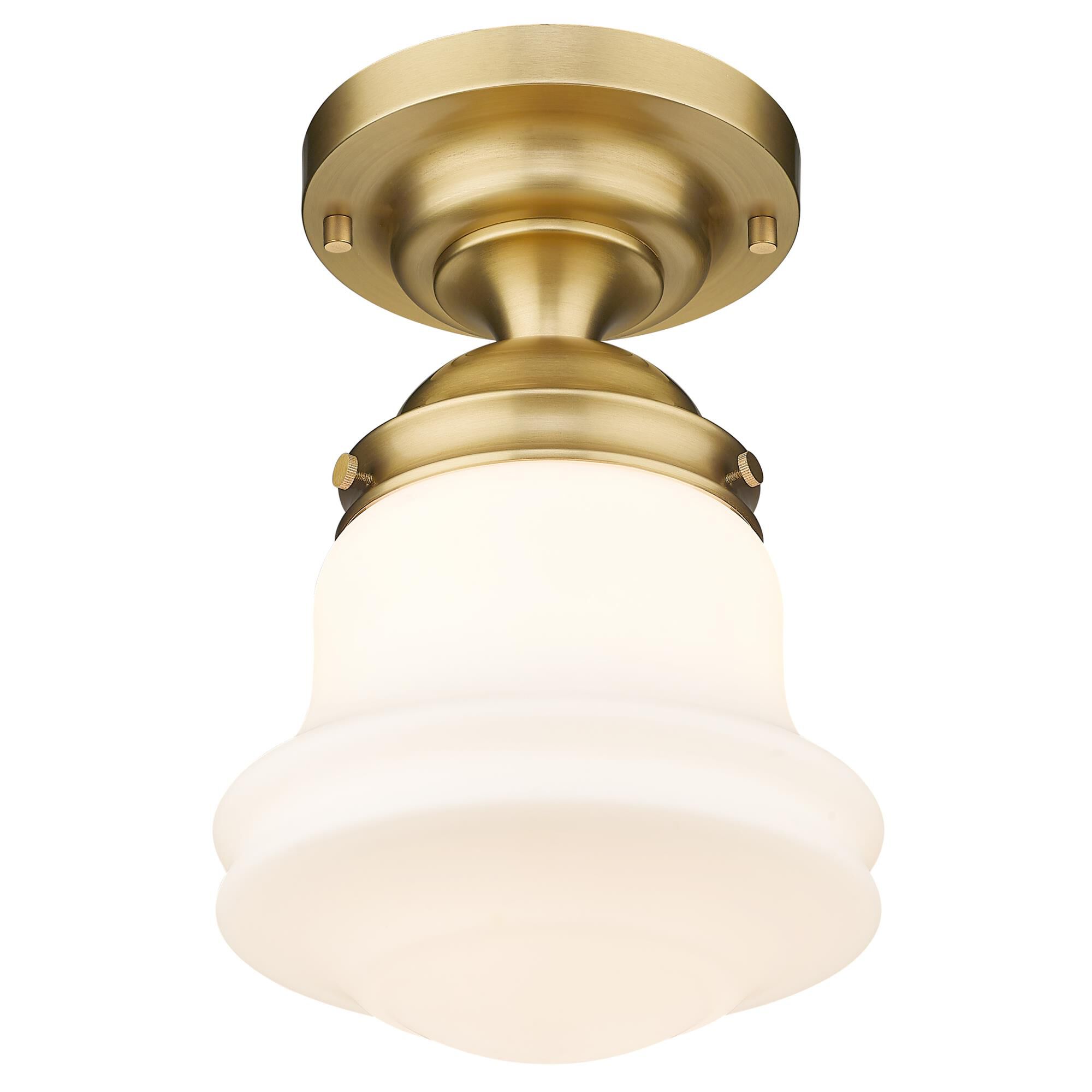 Shown in Heritage Brass finish and Matte Opal glass