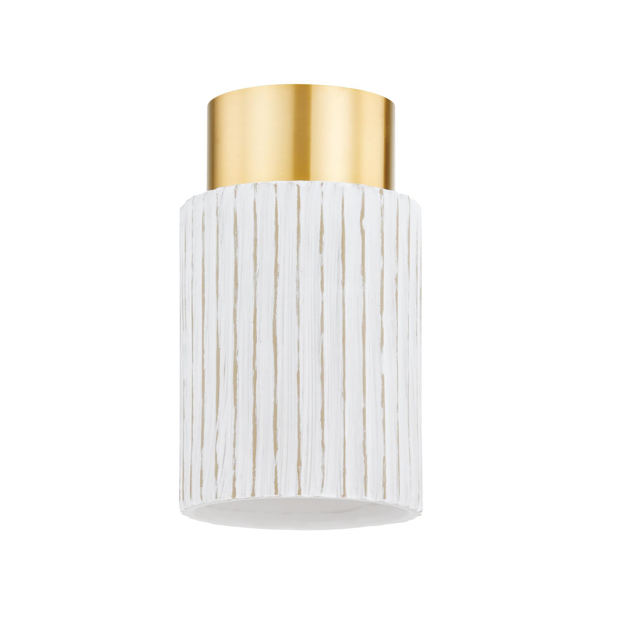 Shown in Aged Brass and Ceramic Whitewash Bisque finish and White Ceramic glass