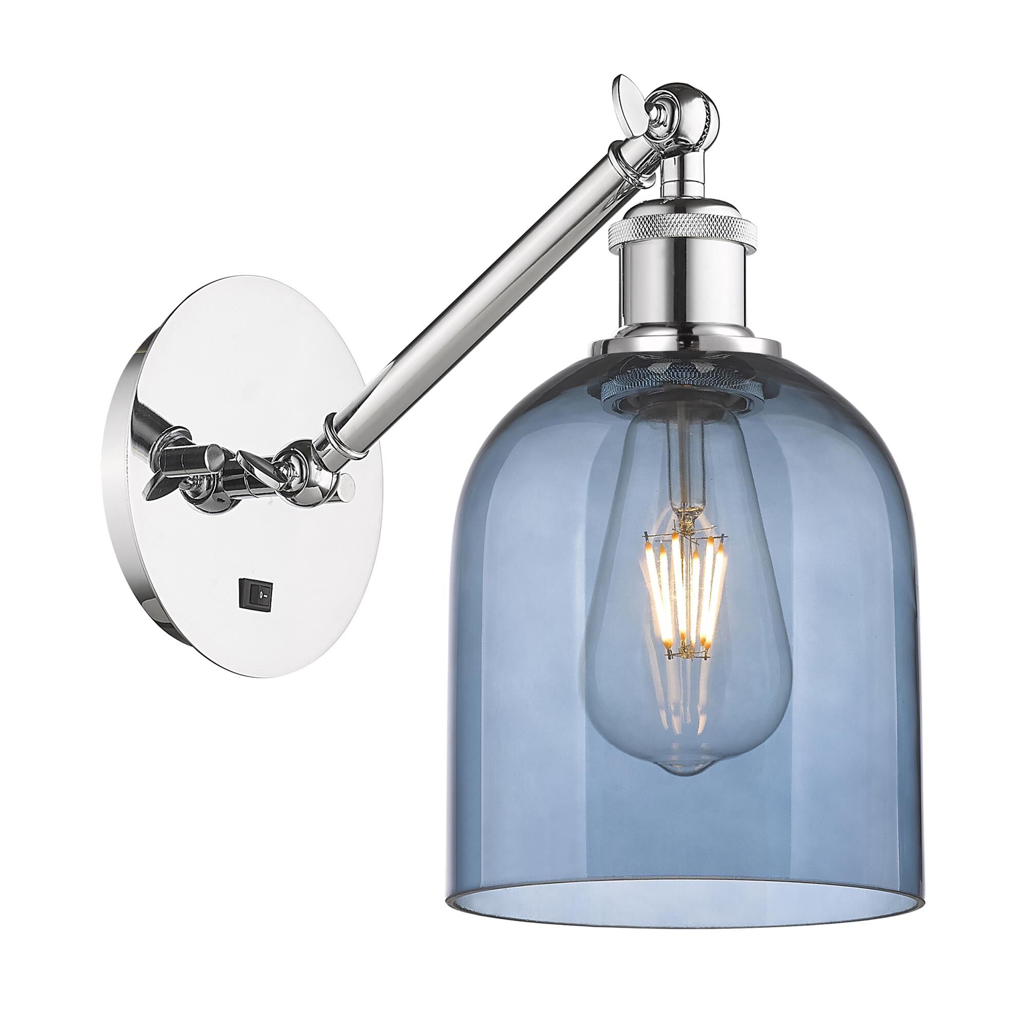 Shown in Polished Chrome finish and Princess Blue glass