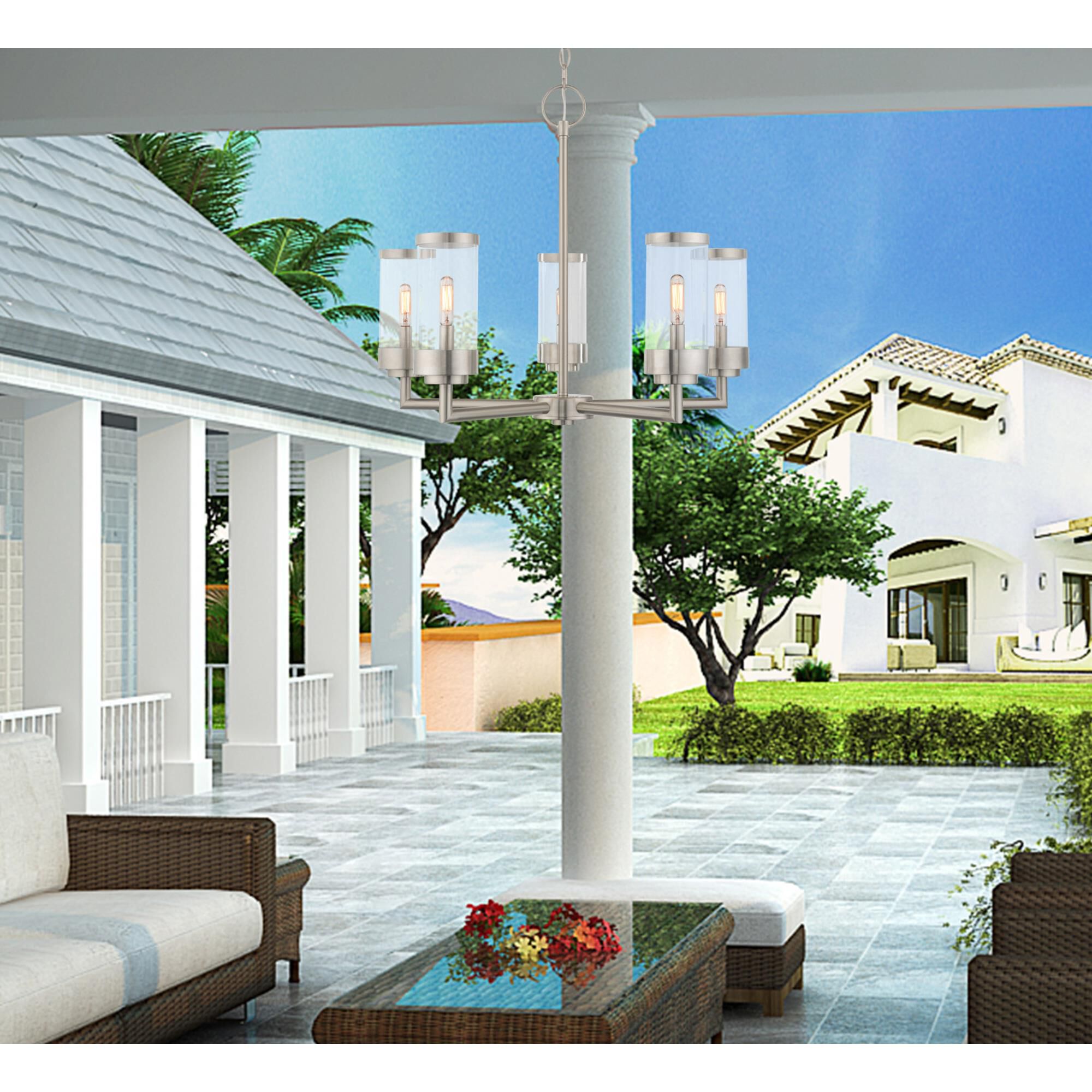 Shown in Brushed Nickel finish and Clear glass