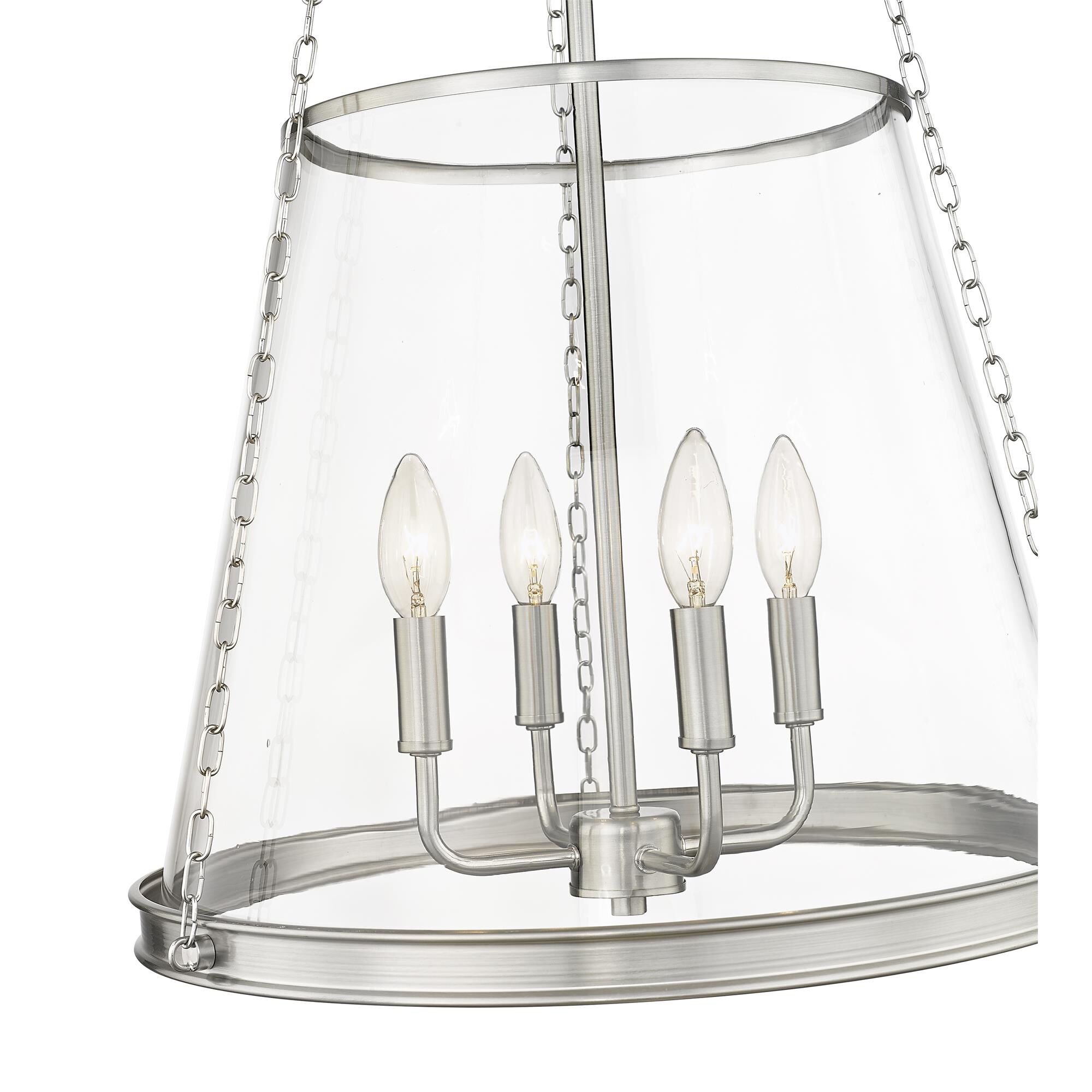 Shown in Brushed Nickel finish and Clear glass
