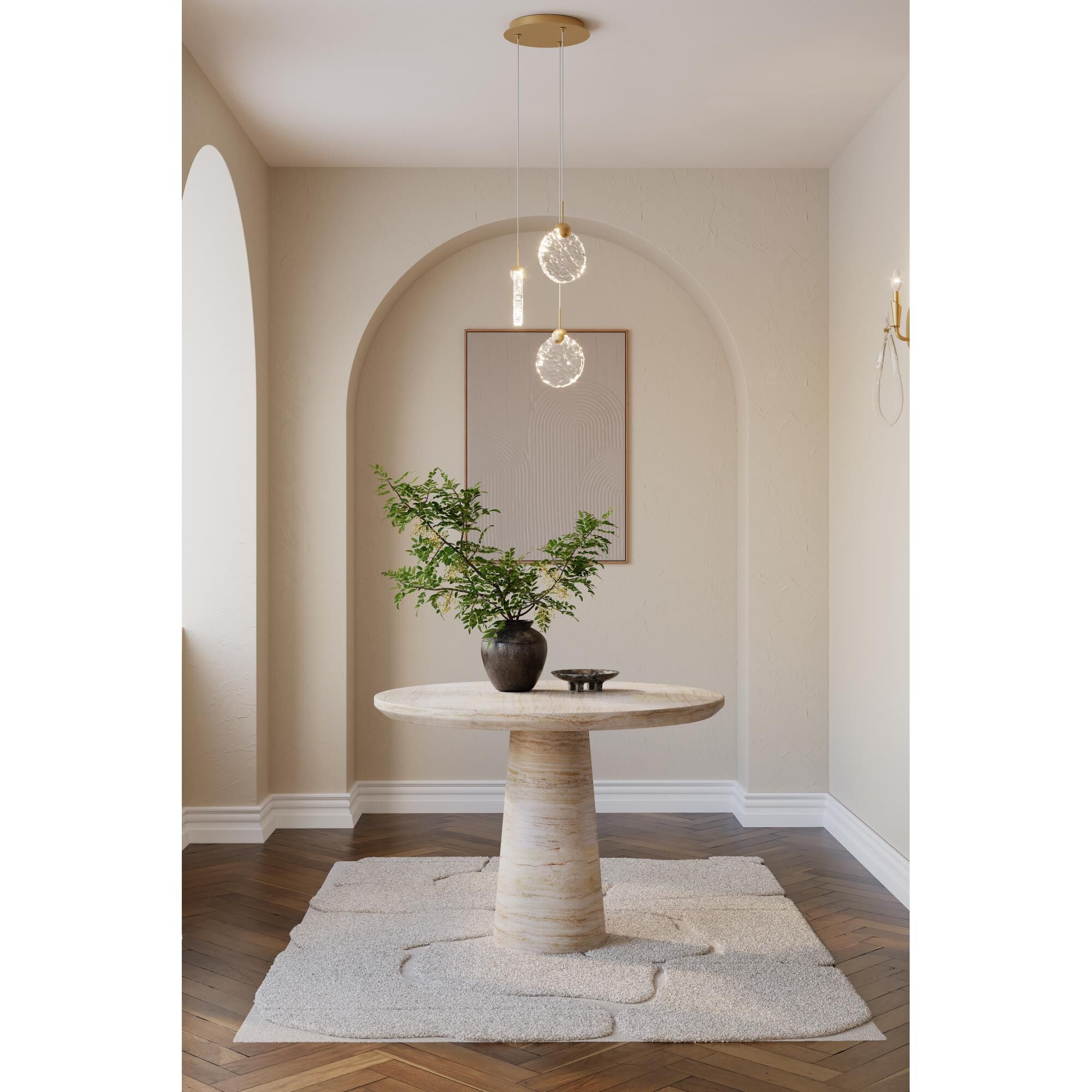 Shown in Legacy Brass finish and Clear Textured glass