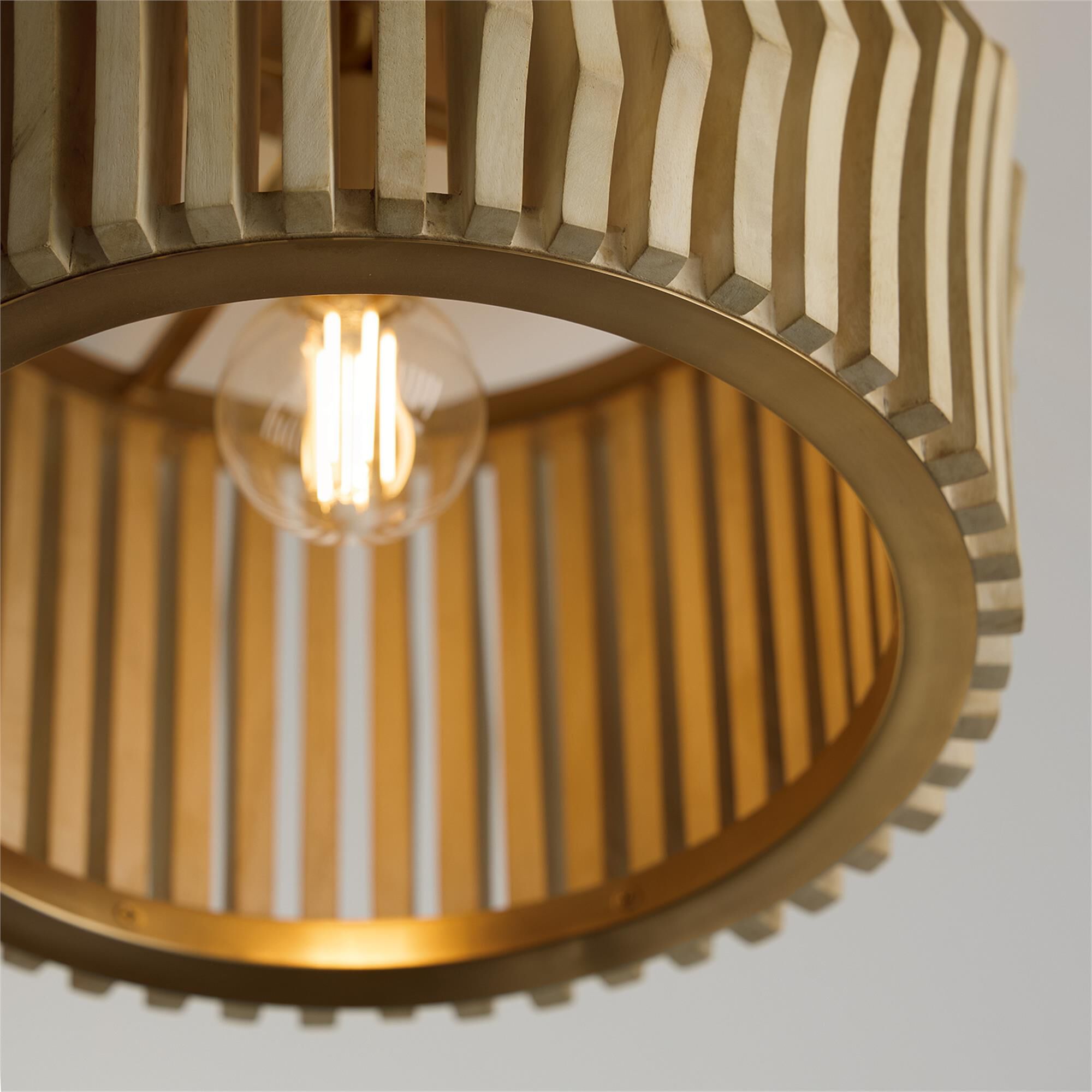 Shown in Blonde Wood And Matte Brass finish