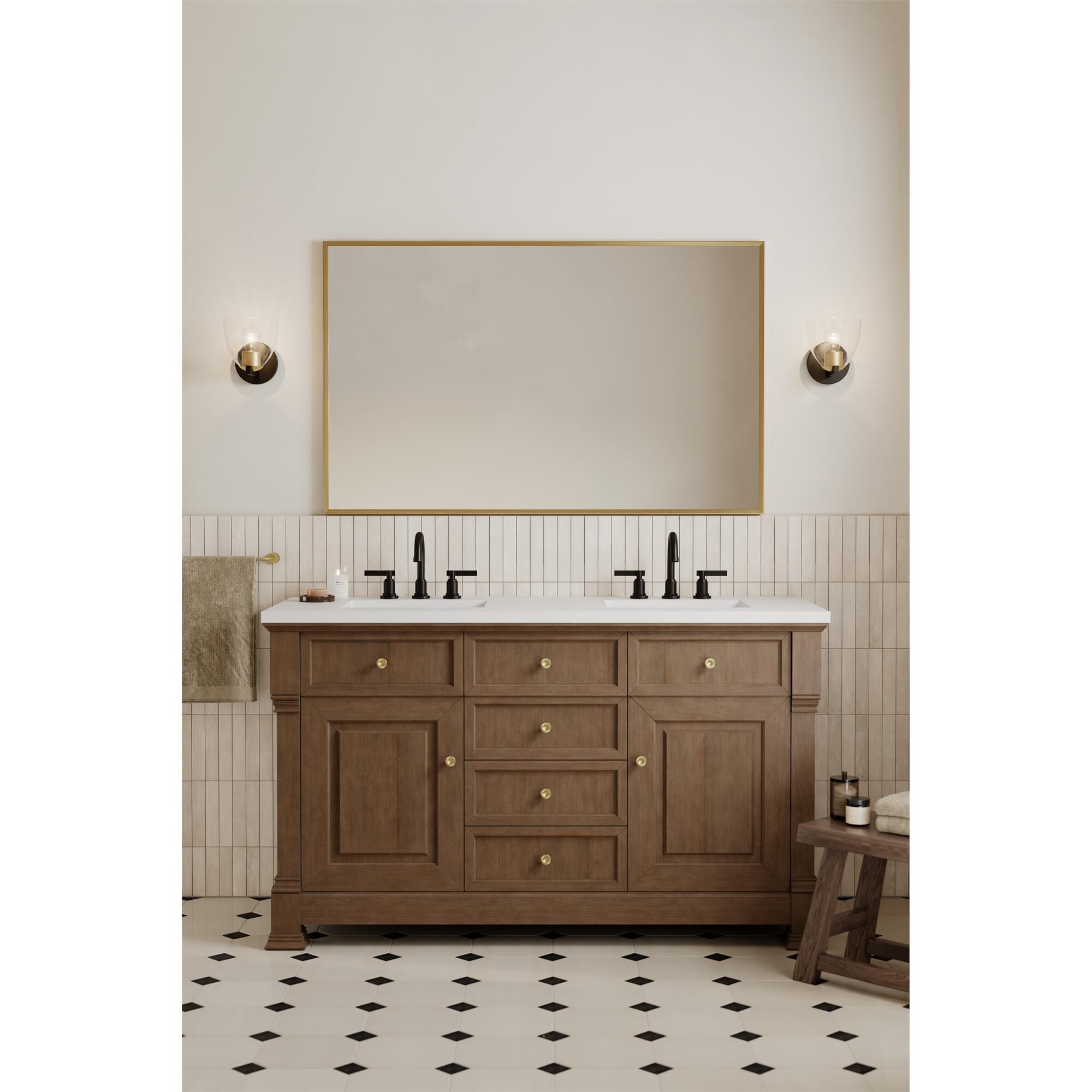 Shown in Dark Bronze and Legacy Brass finish and Clear glass