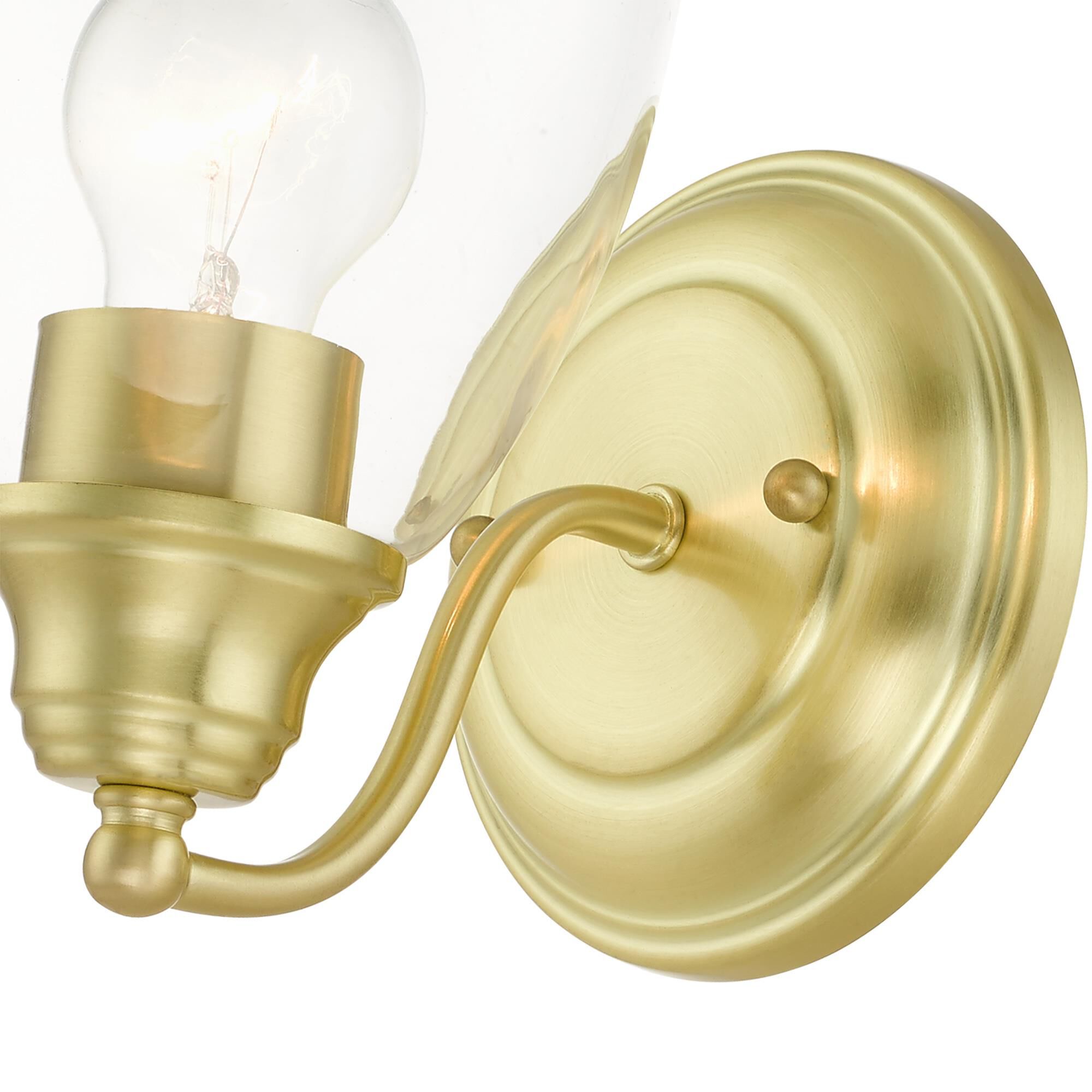 Shown in Satin  Brass finish and Hand Blown Clear glass