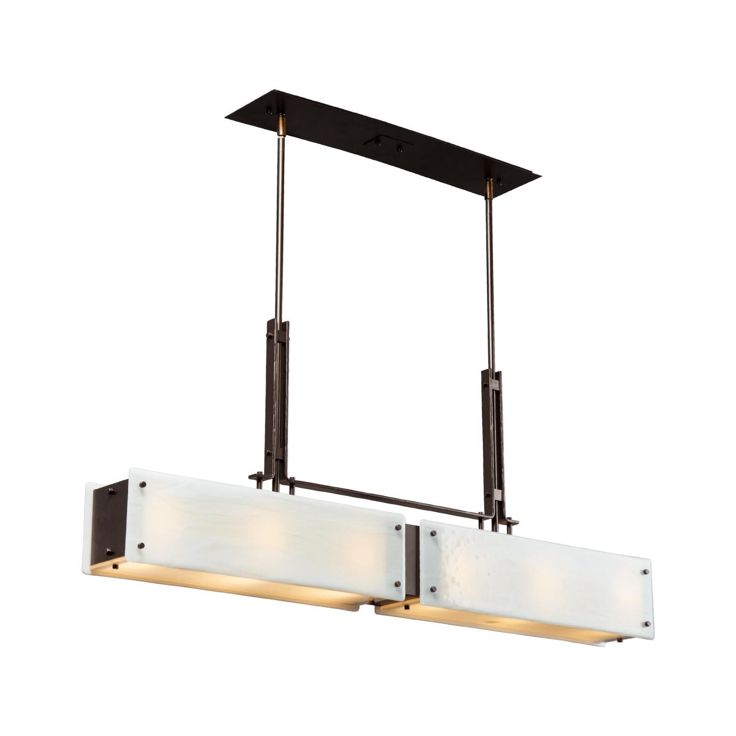 Shown in Burnished Brass finish and Ivory Wisp glass