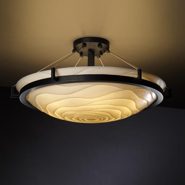 Shown in Dark Bronze finish and Faux Porcelain Resin glass and Waves shade and Round Bowl accent