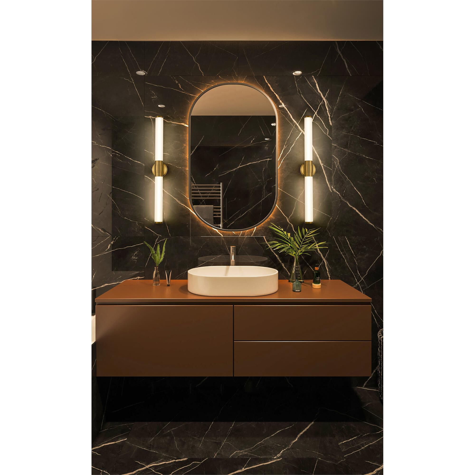 Shown in Modern Gold finish and Opal White glass and Opal White shade