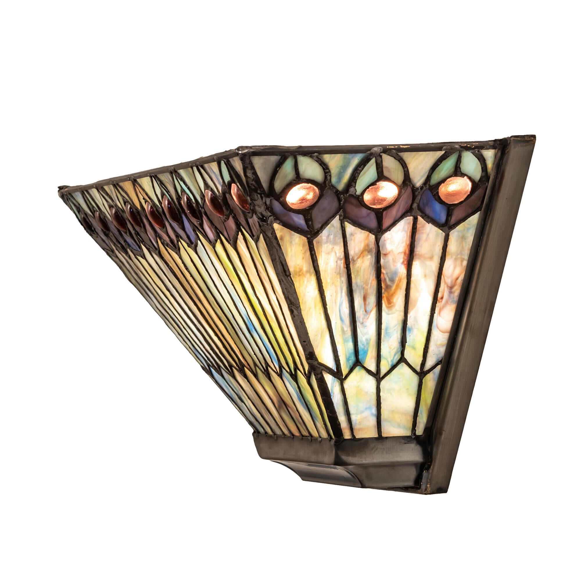 Tiffany Jeweled Peacock 7 Inch Tall 2 Light Outdoor Wall Light by Meyda Lighting