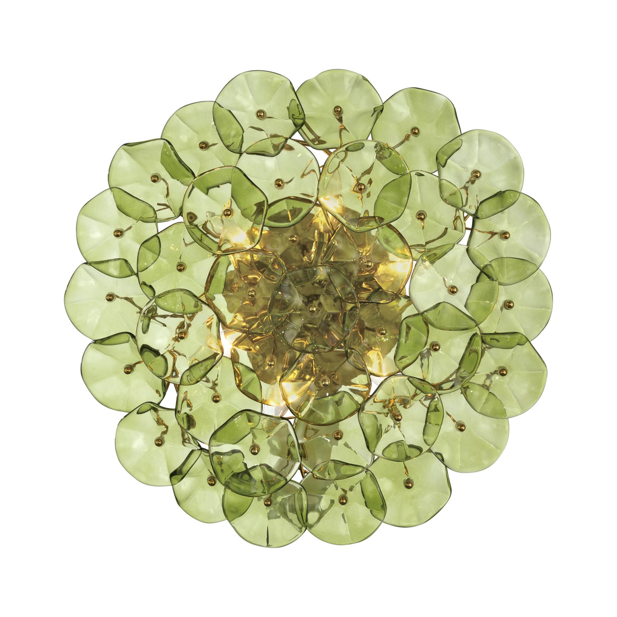 Shown in Aged Brass finish and Floral Glass Petals crystal