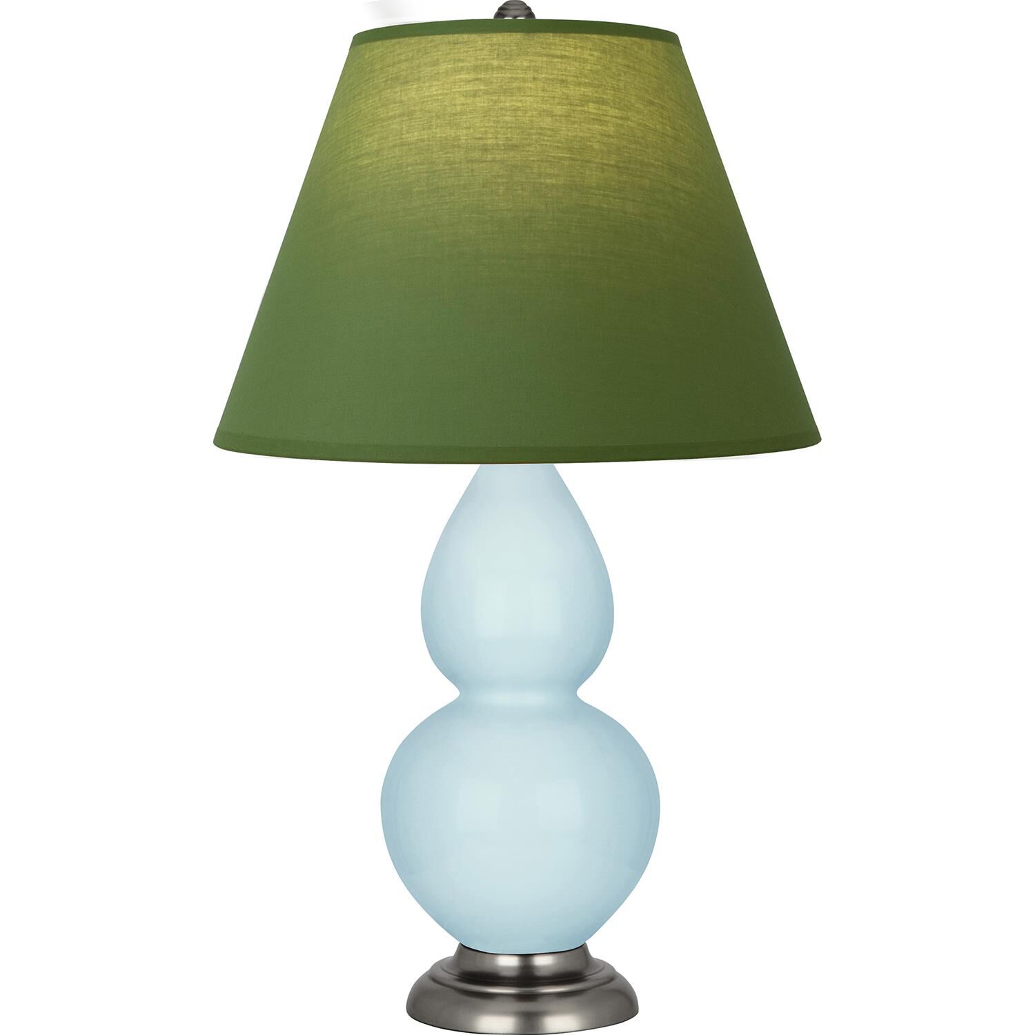 Shown in Baby Blue finish and Tea Green and Taupe shade and Antique Silver accent