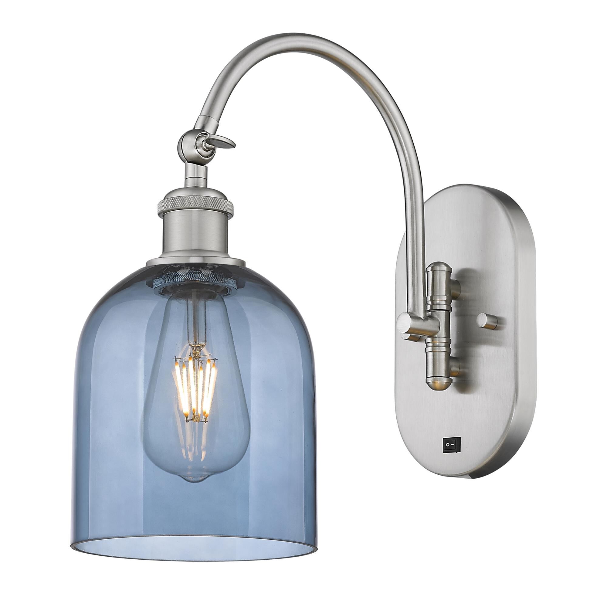 Shown in Brushed Satin Nickel finish and Princess Blue glass