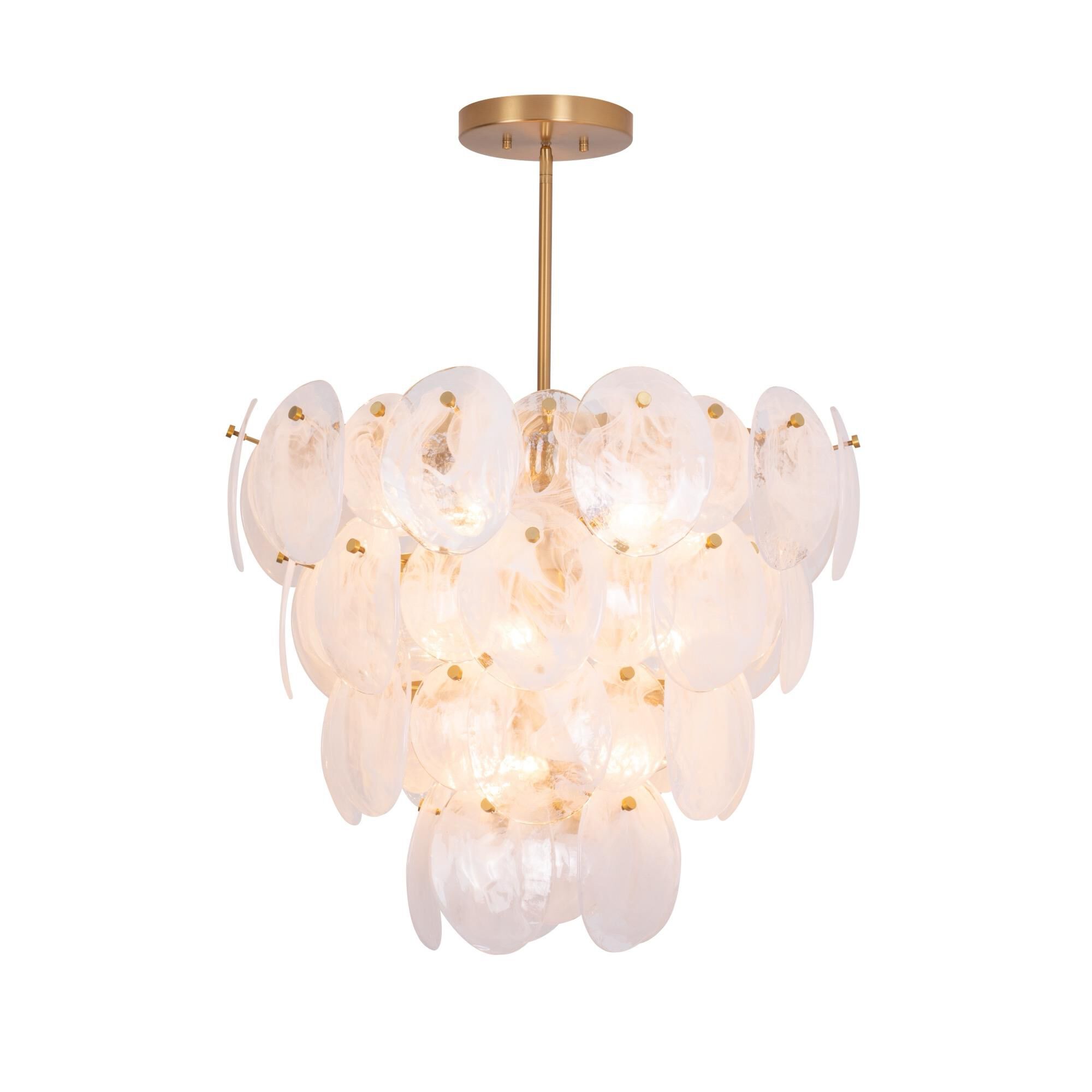 Shown in Brushed Brass finish and Wispy White Murano Style glass