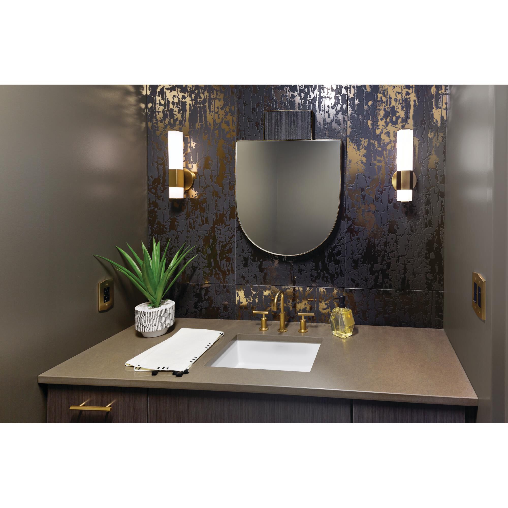 Shown in Heritage Brass finish and Etched glass