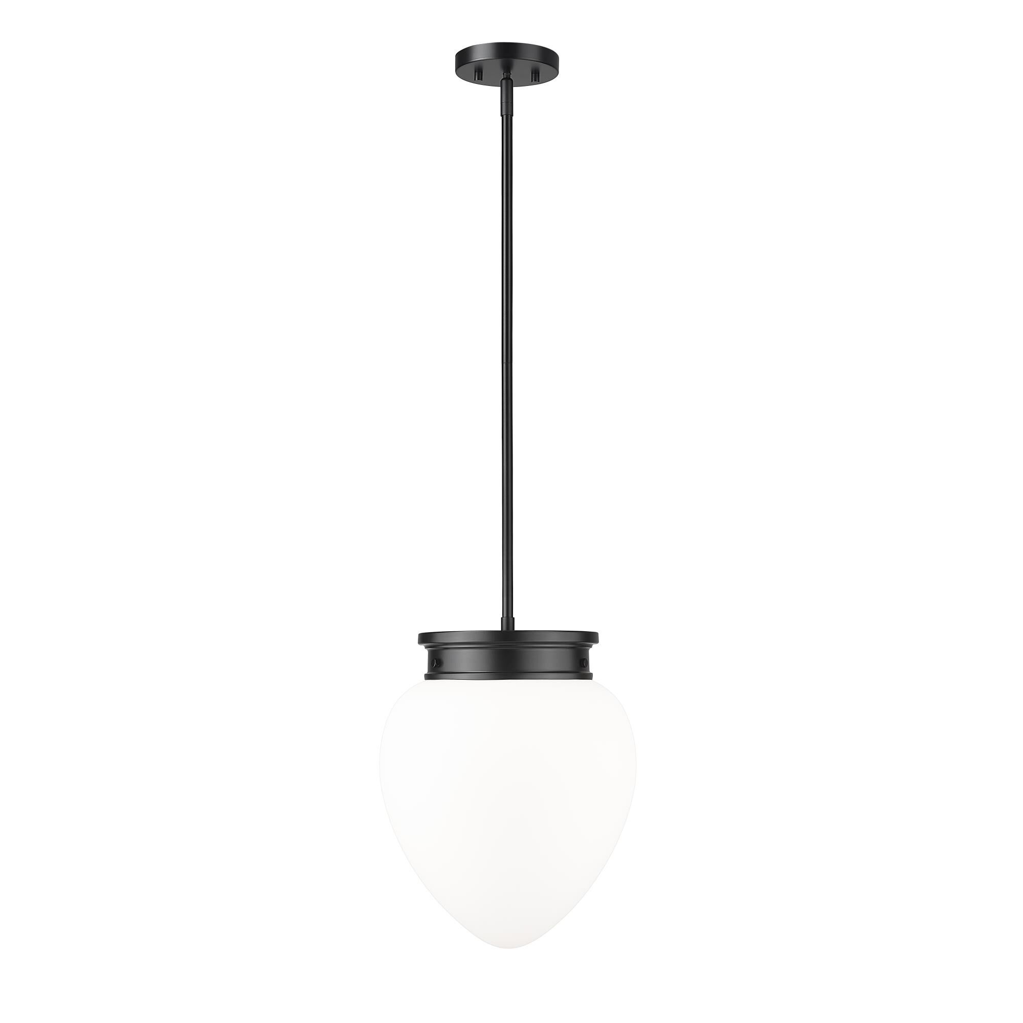 Shown in Matte Black finish and Etched Opal glass and Etched Opal shade