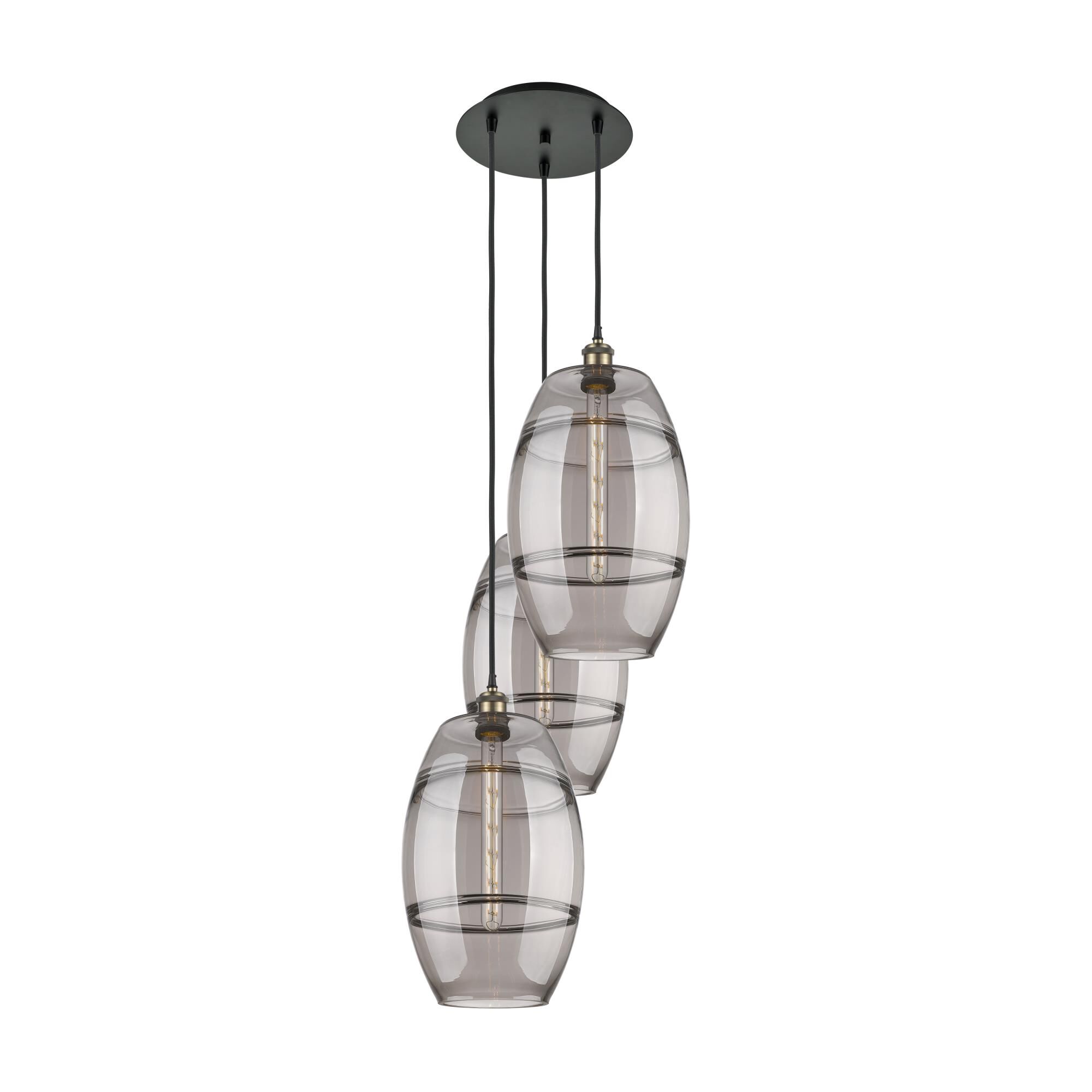 Shown in Black Antique Brass finish and Light Smoke glass