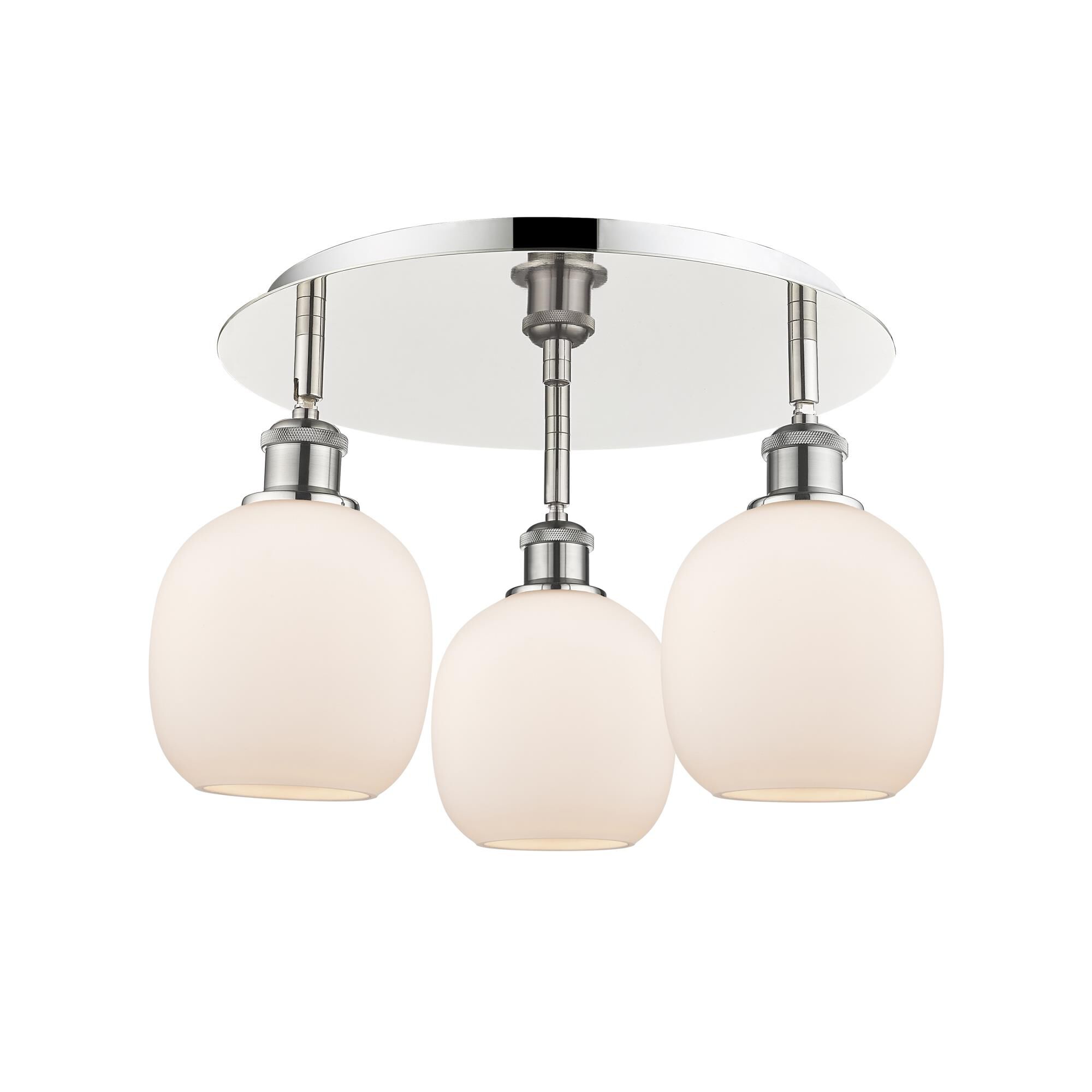 Shown in Polished Nickel finish and Matte White glass