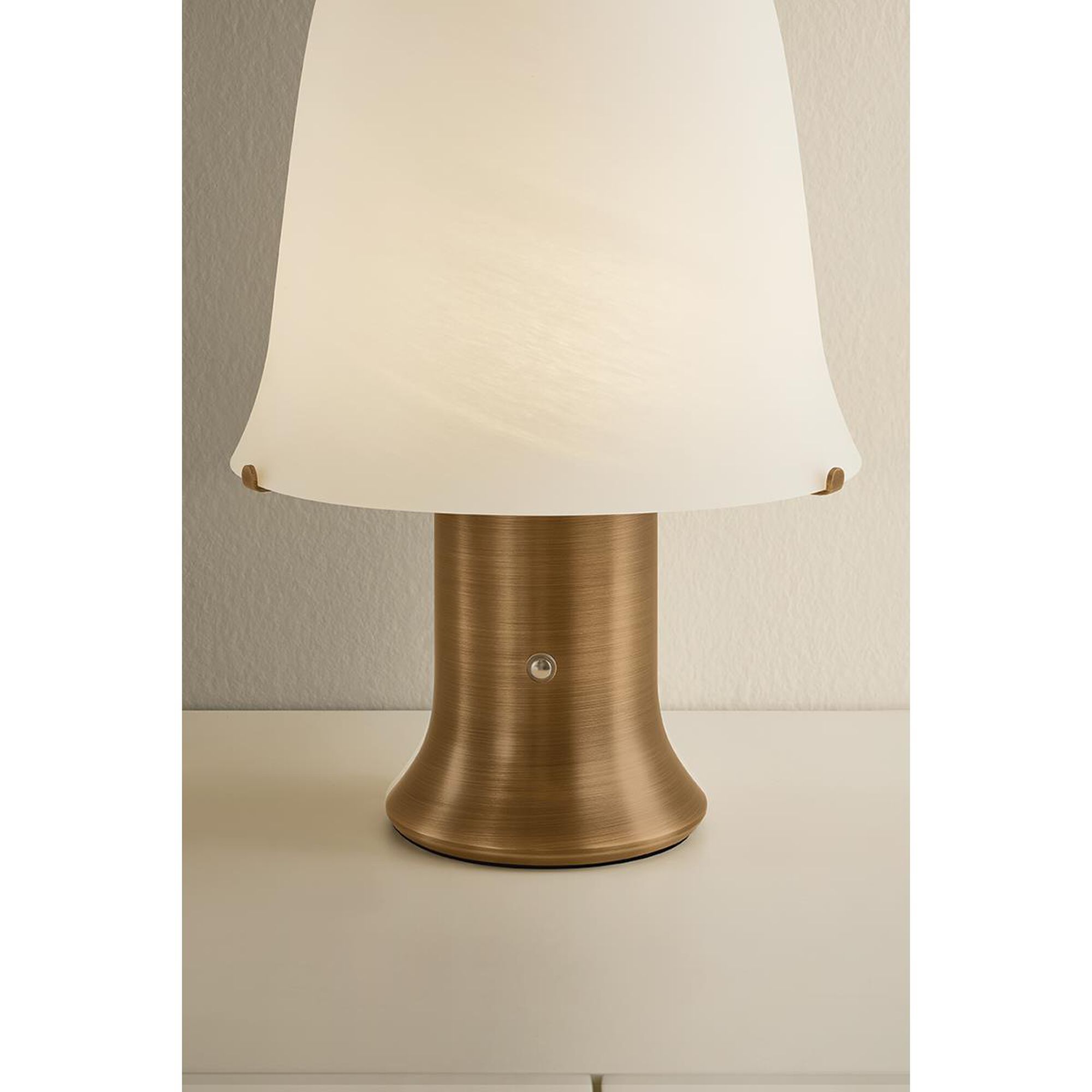 Shown in Patina Brass finish and Matte Cloud glass