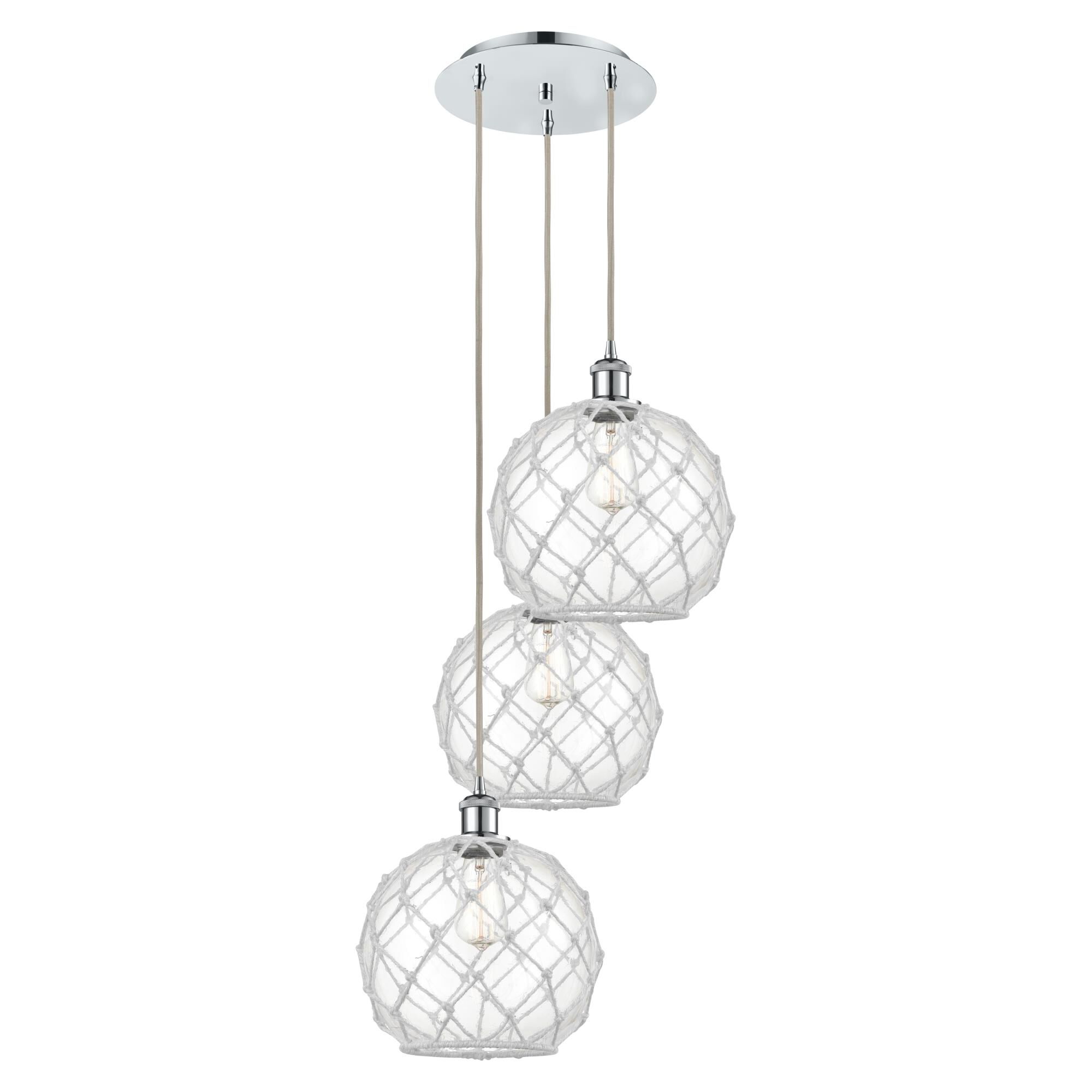 Shown in Polished Chrome finish and Clear with White Rope glass