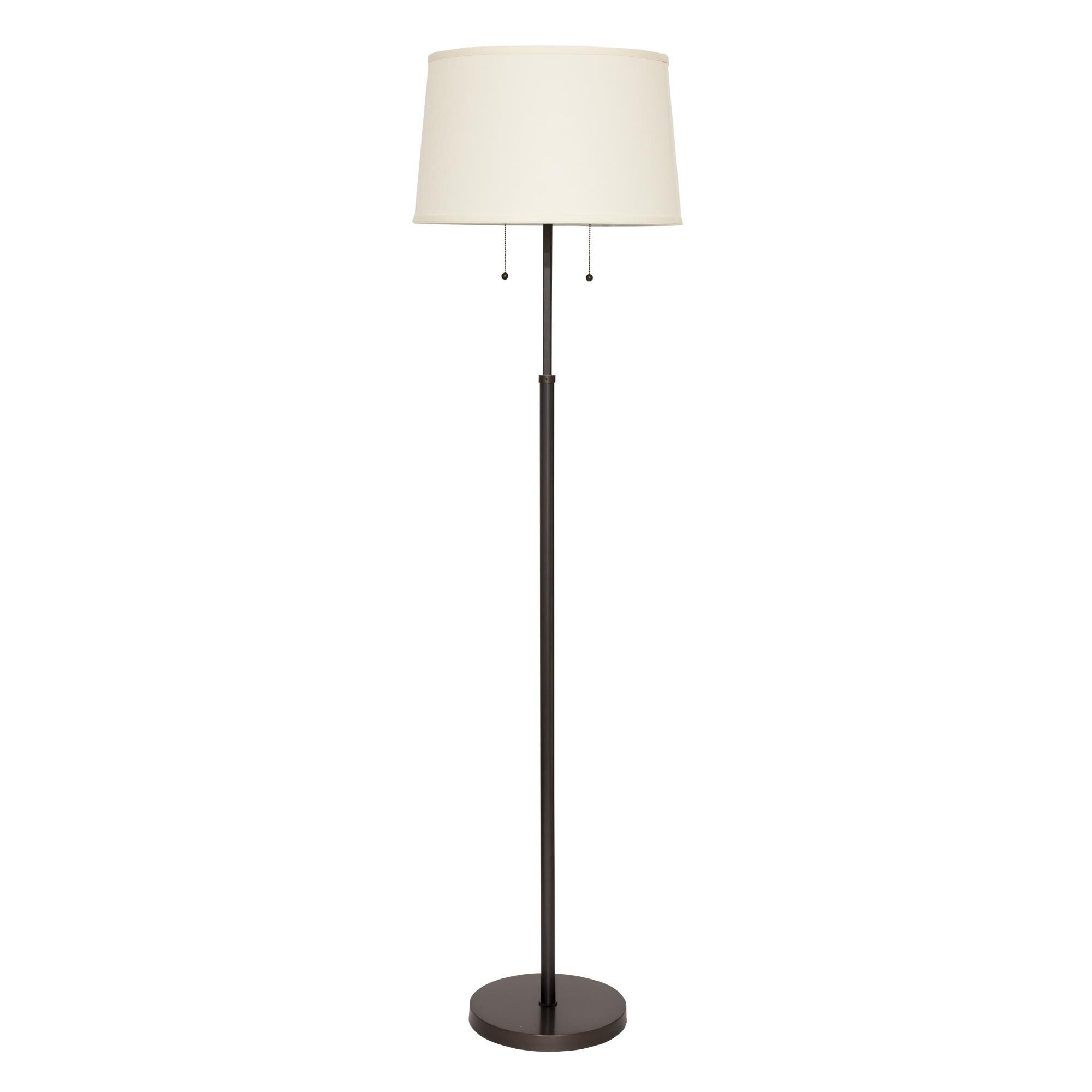 Shown in Oil Rubbed Bronze finish and Off White Fine Linen Hardback shade