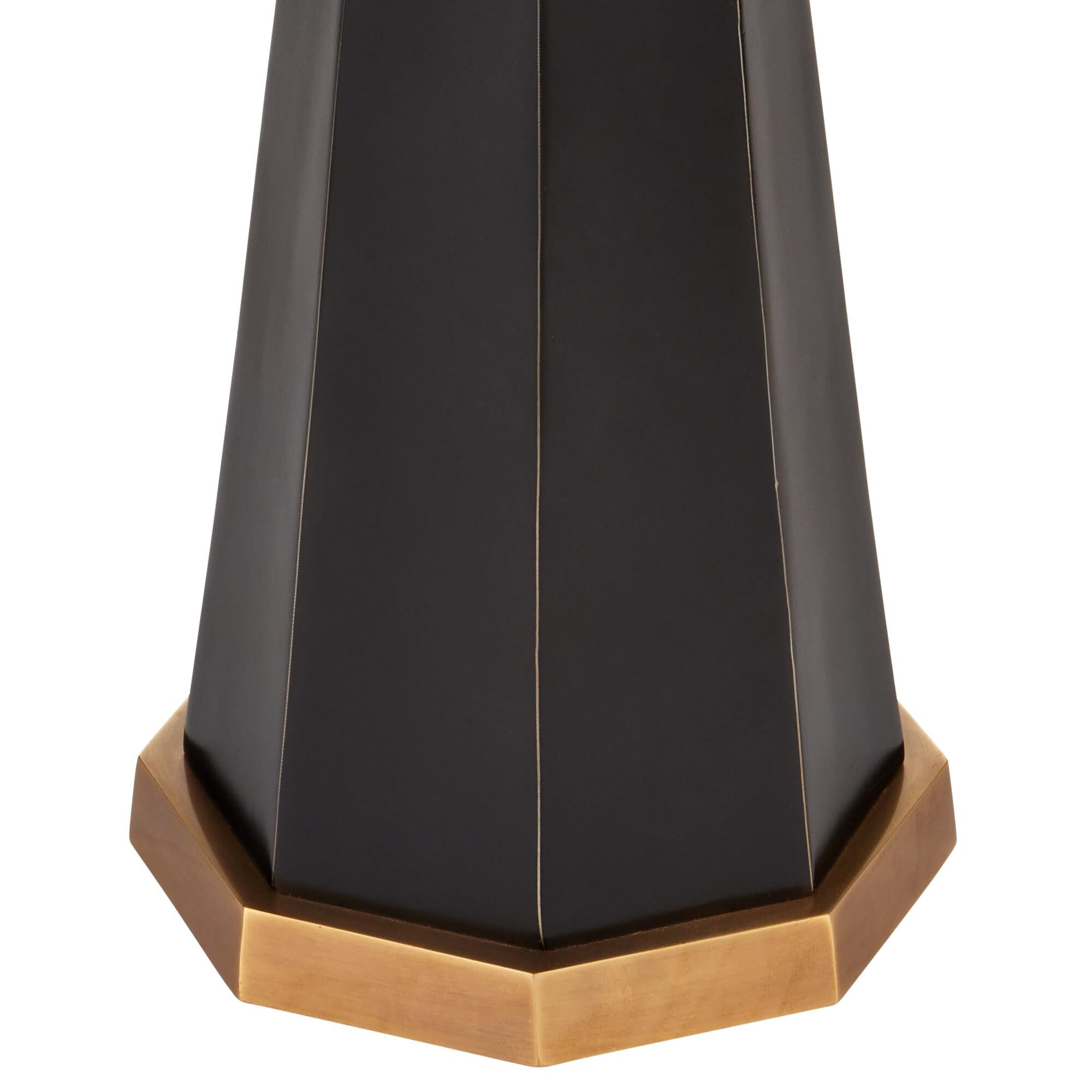 Shown in Black, Bronze and Antique Brass finish and Off-White Polyester/Black Trim shade