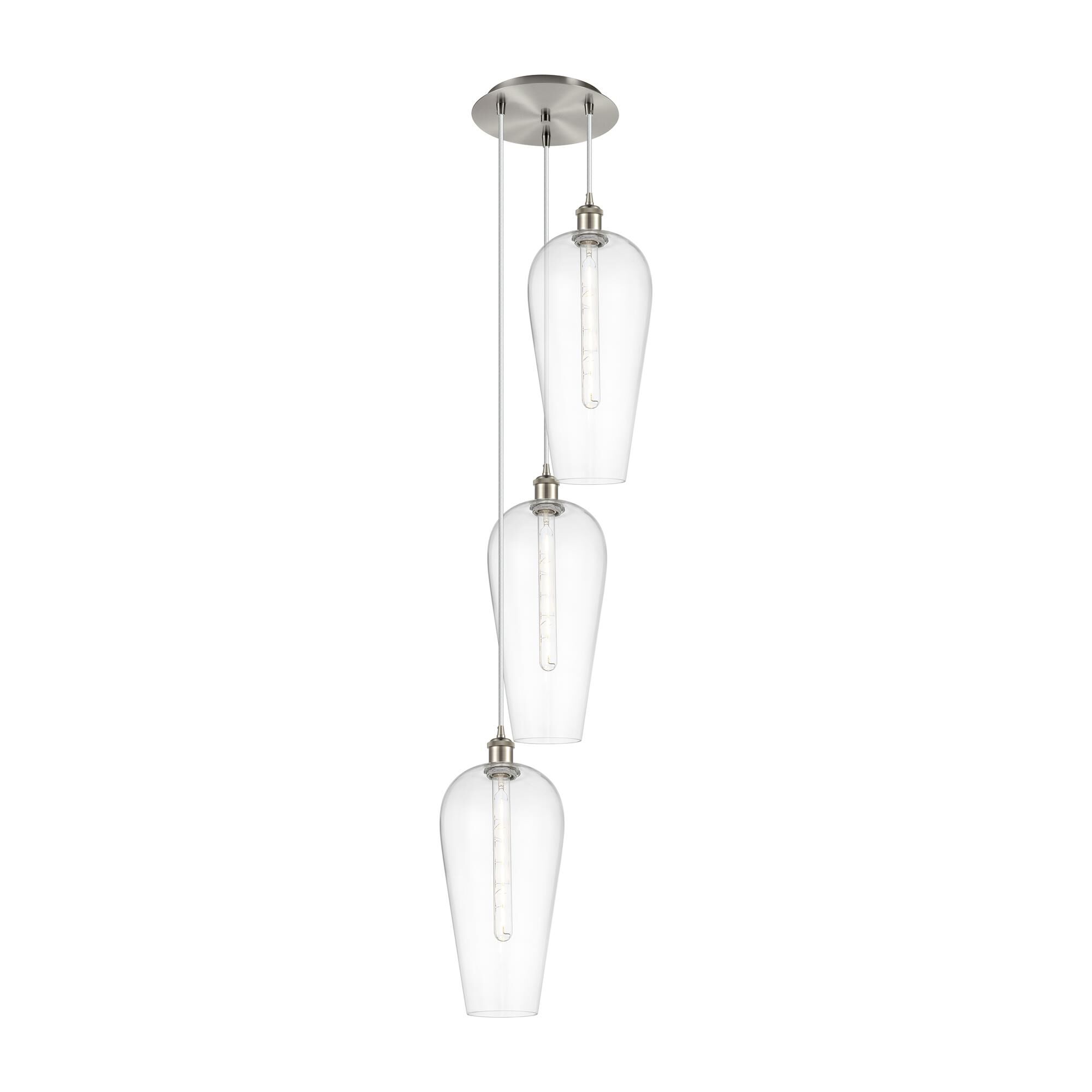 Shown in Brushed Satin Nickel finish and Clear glass