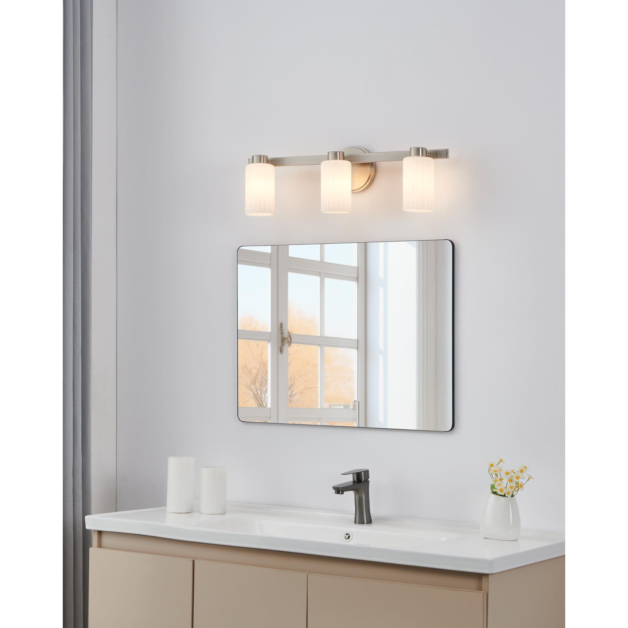 Shown in Brushed Nickel finish and Etched Opal Ribbed glass