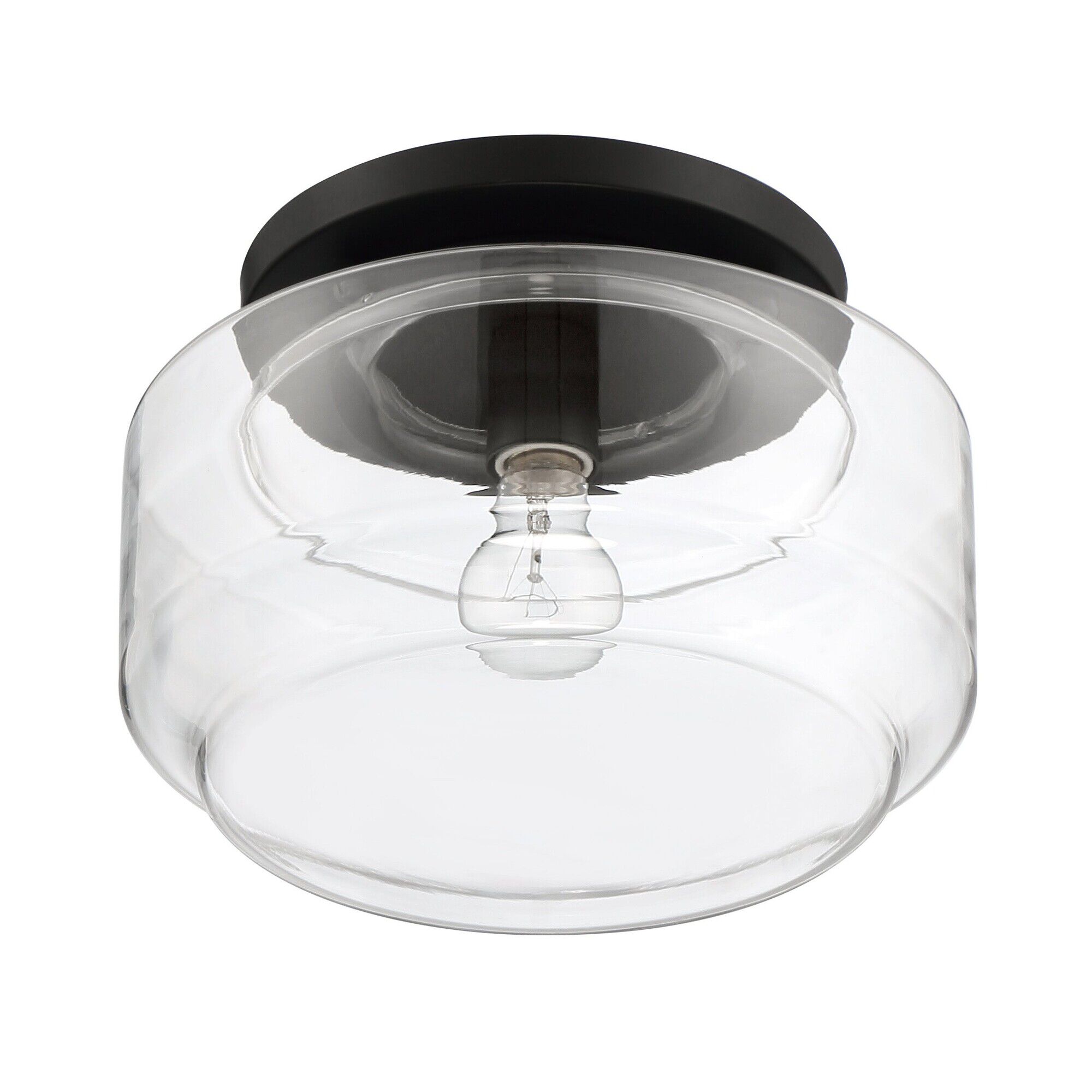 Shown in Flat Black finish and Clear glass and Glass shade
