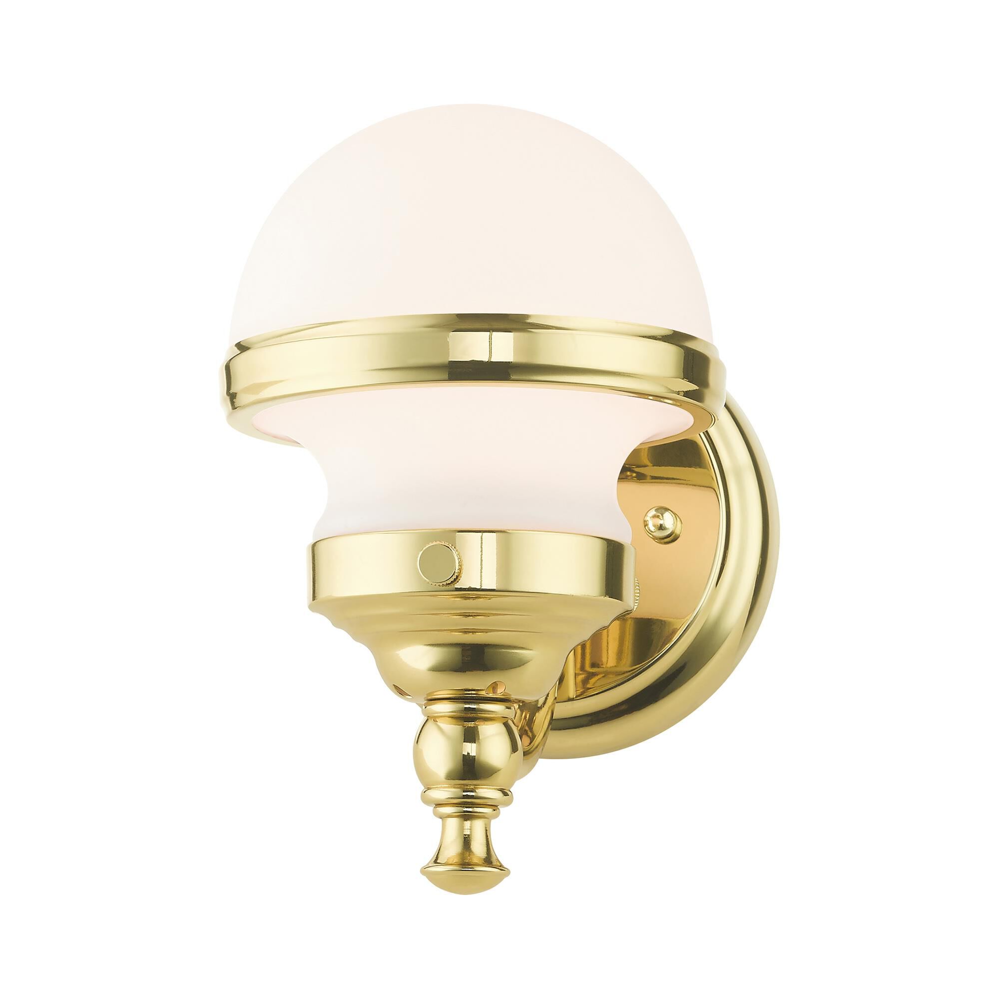 Shown in Polished Brass finish and Hand Blown Satin Opal White glass and Hand Blown Satin Opal White Glass shade
