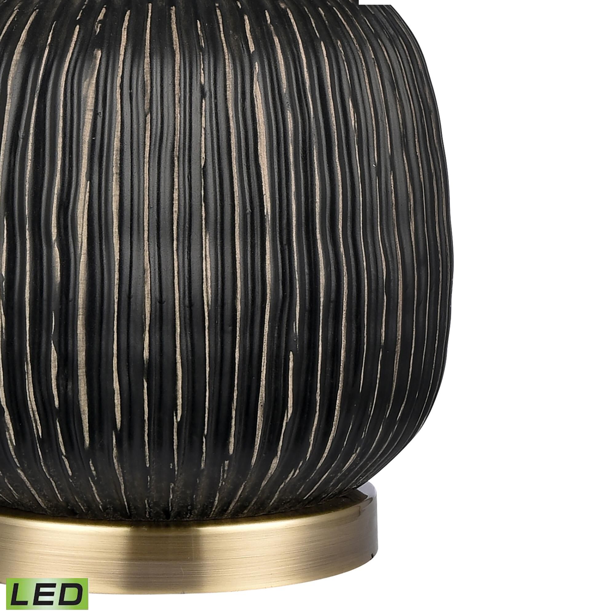 Shown in Antique Black finish and White Linen shade