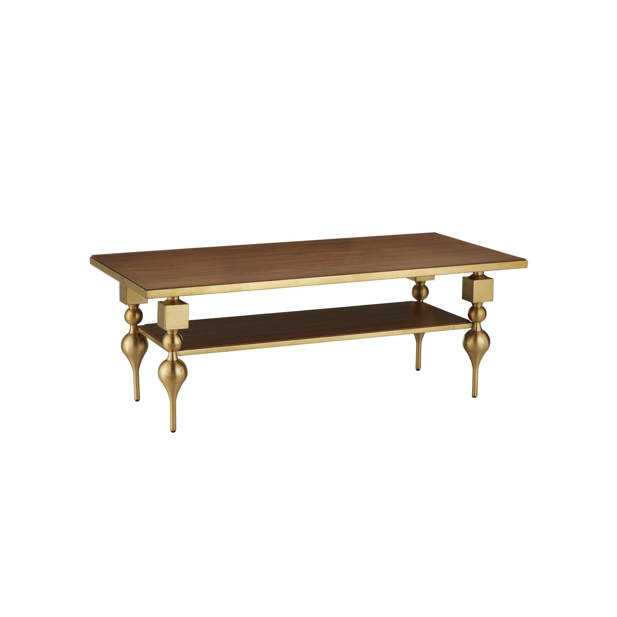 Shown in Brushed Brass, Walnut finish