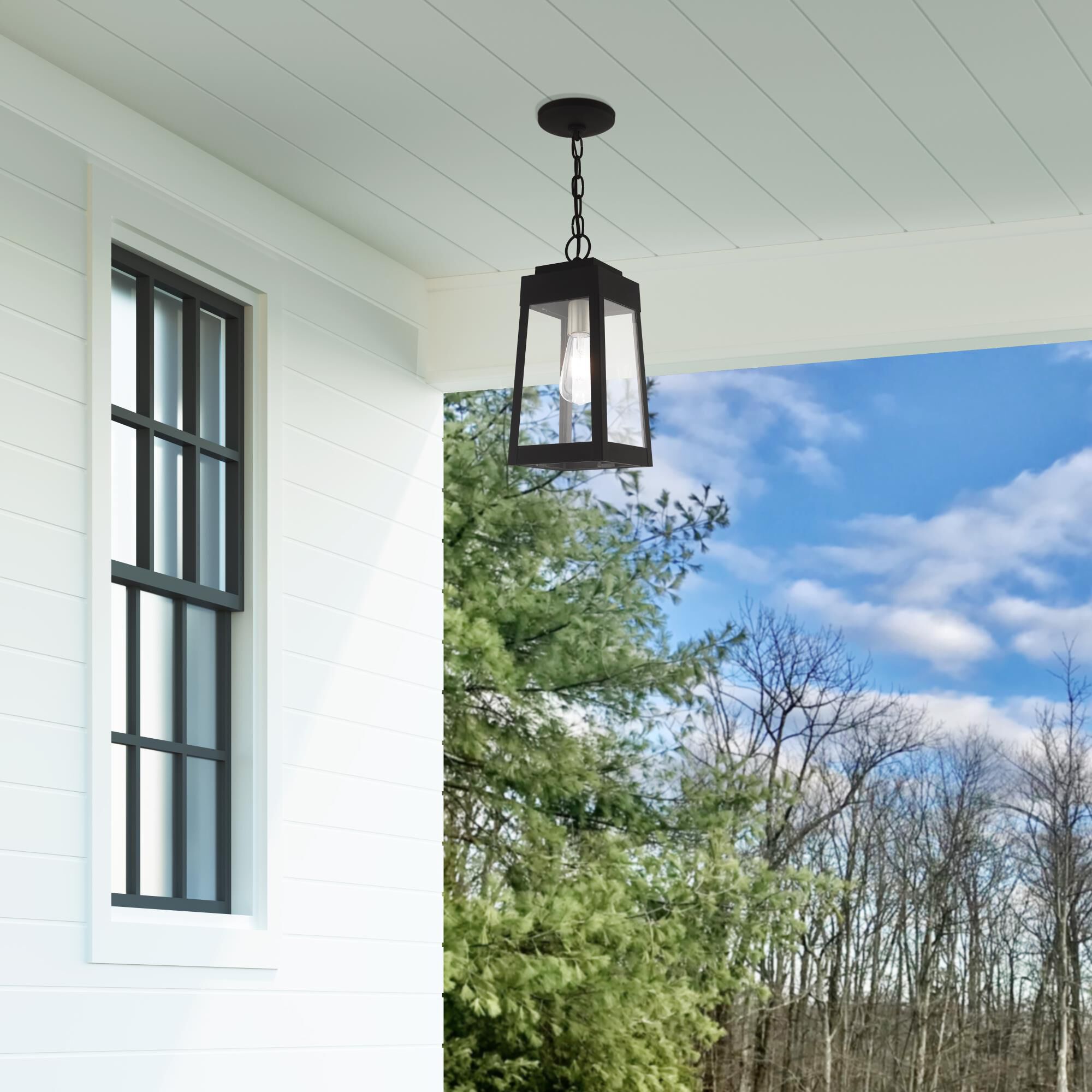 Shown in Black finish and Clear glass