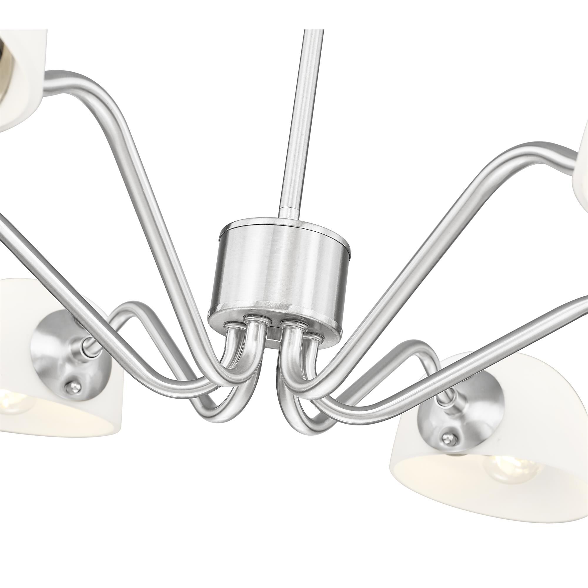 Shown in Brushed Nickel finish and White glass