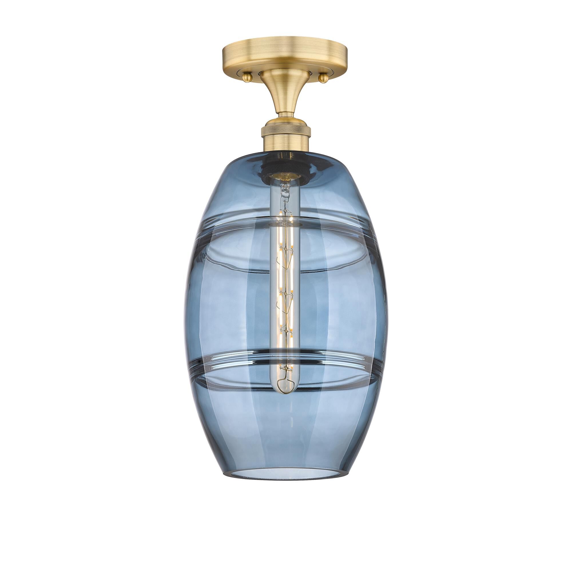Shown in Brushed Brass finish and Princess Blue glass