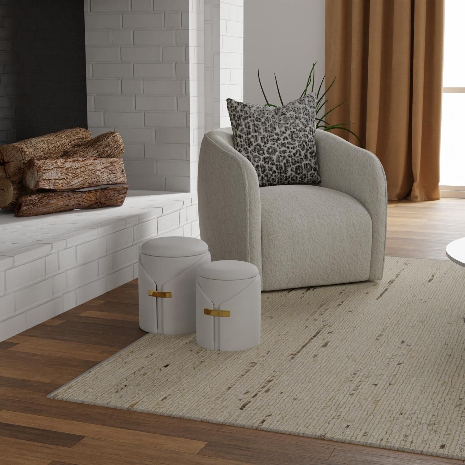 Nalo Ottoman by Harp and Finial