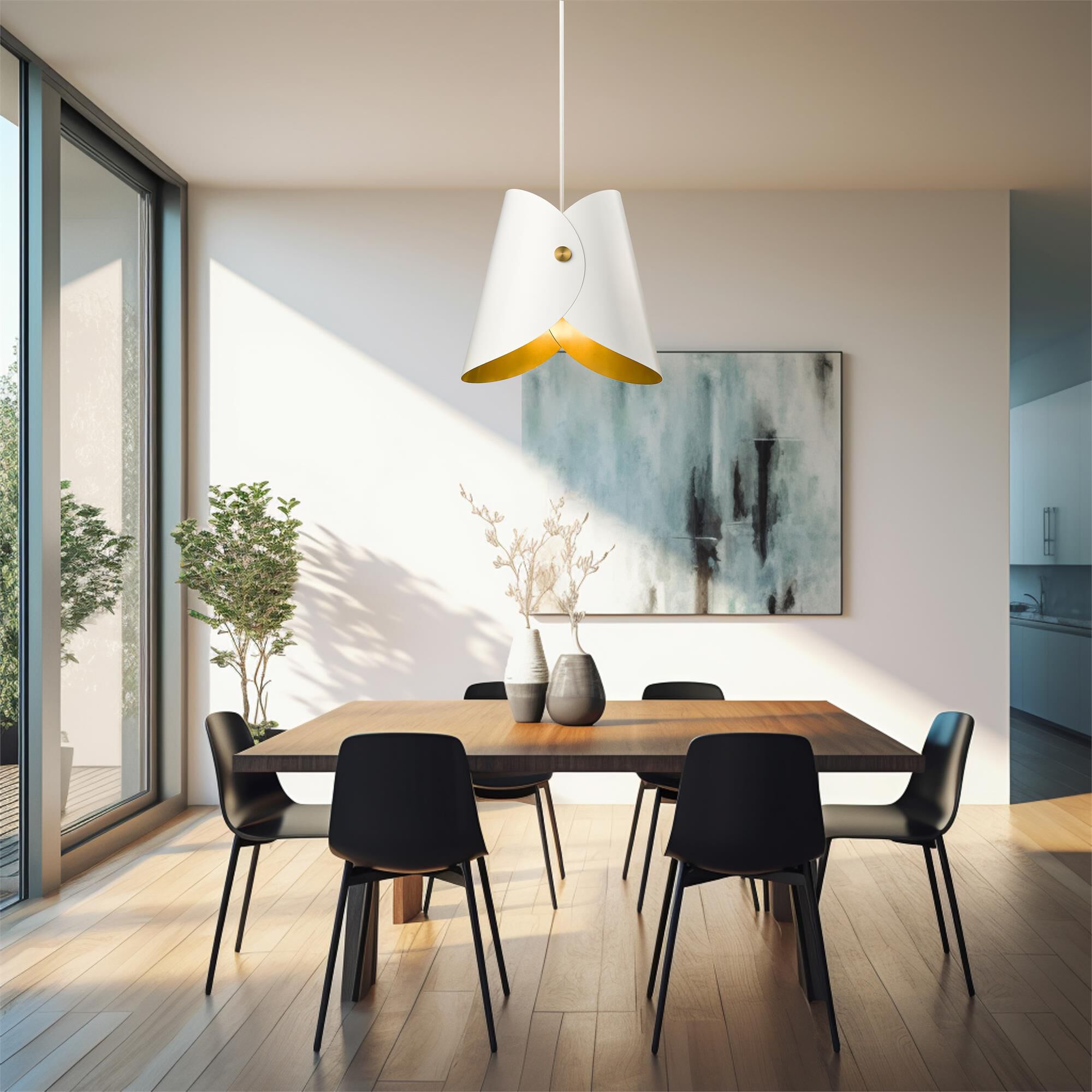 Shown in Matte White finish and Matte White Outer And Gold Inner glass and Matte White Outer And Gold Inner shade