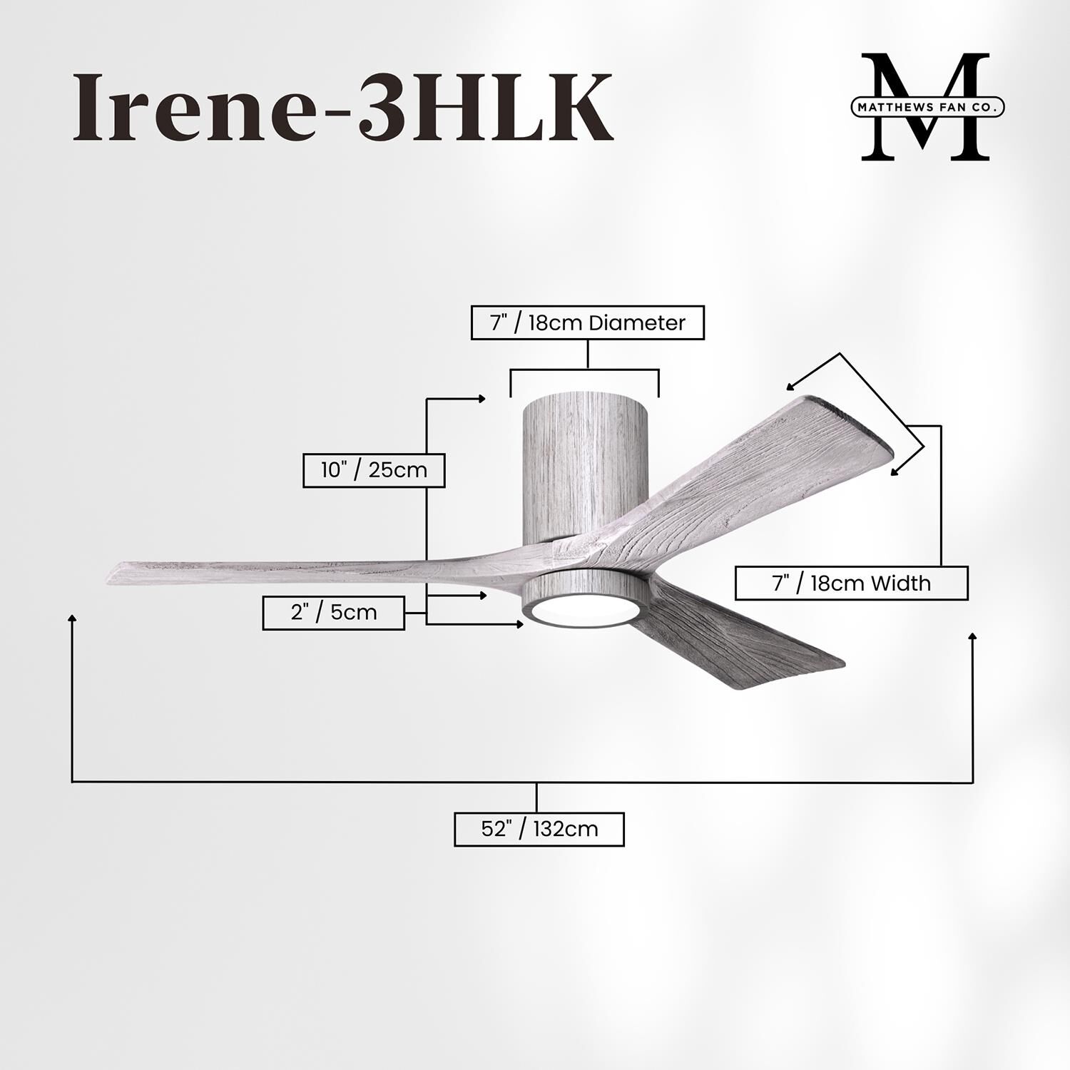 Irene 52 Inch Flush Mount Fan with Light Kit by Matthews Fan Company