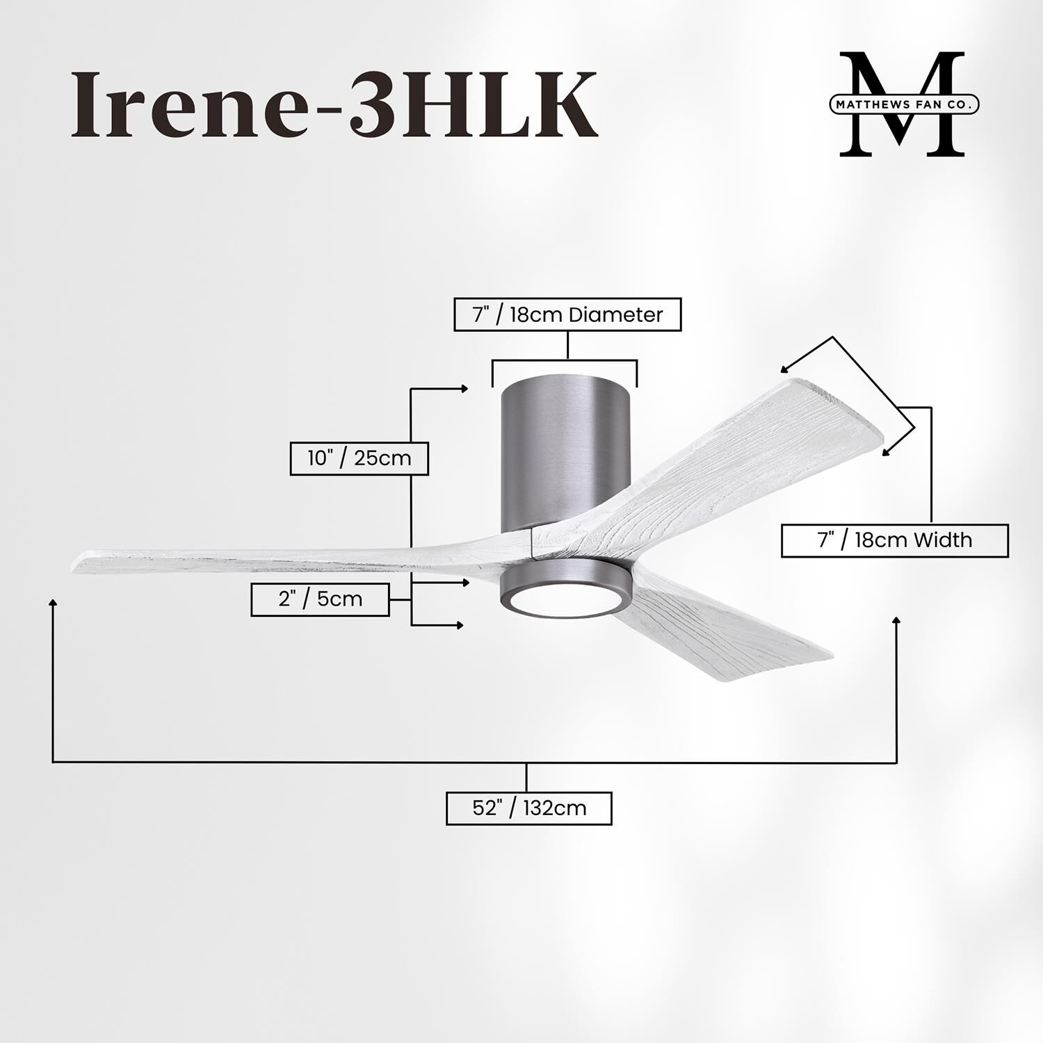 Irene 52 Inch Flush Mount Fan with Light Kit by Matthews Fan Company