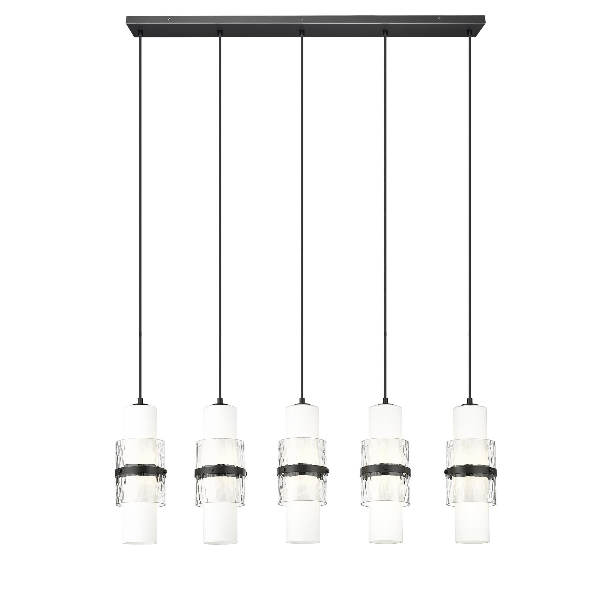 Shown in Matte Black finish and Clear + Etched Opal glass and Clear + Etched Opal shade