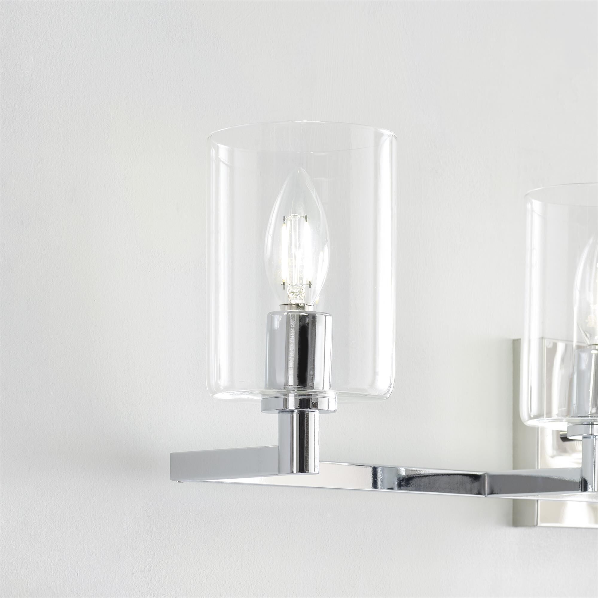 Shown in Chrome finish and Clear glass
