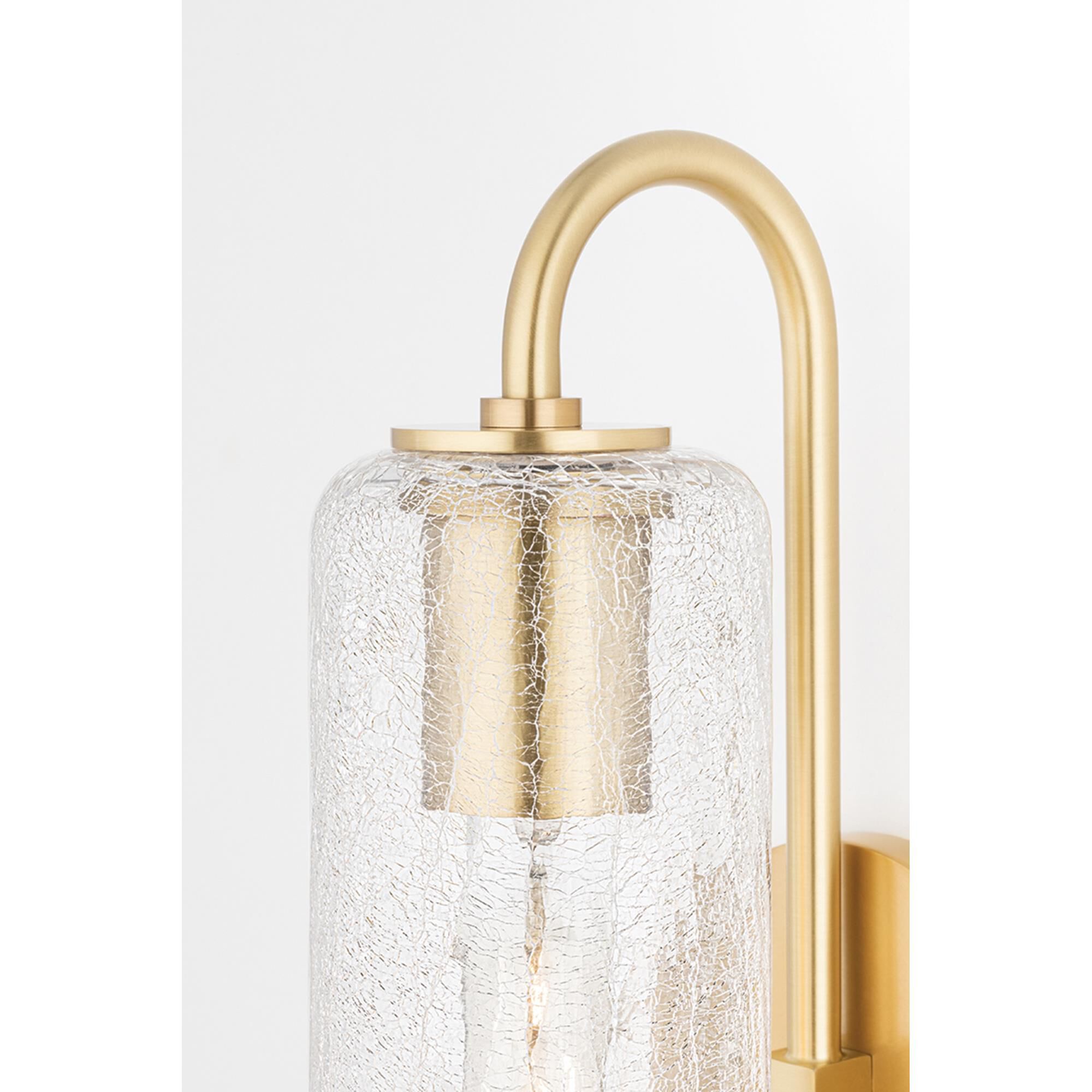 Shown in Aged Brass finish and Clear Crackle glass