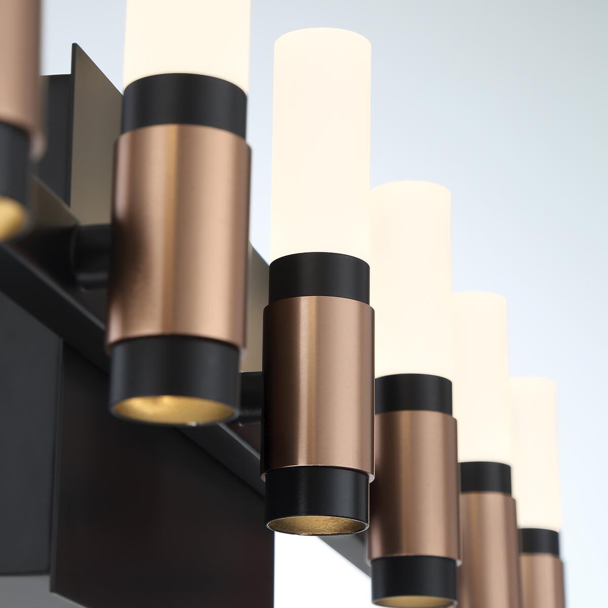 Shown in Black and Brass finish and Frosted White Acrylic glass