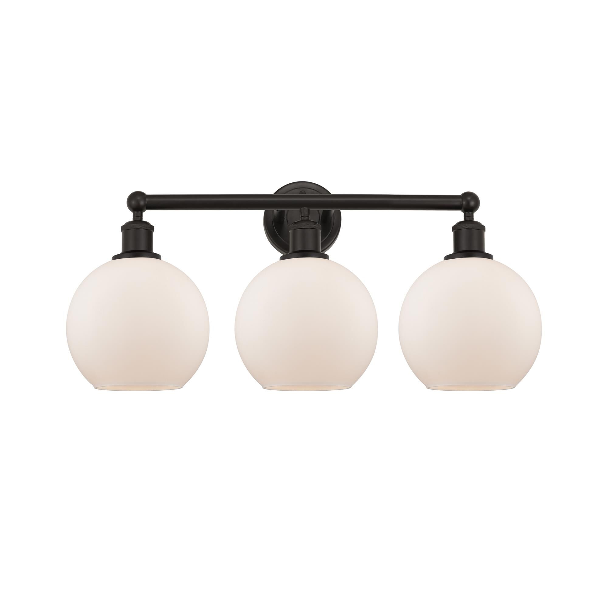 Shown in Oil Rubbed Bronze finish and Matte White glass