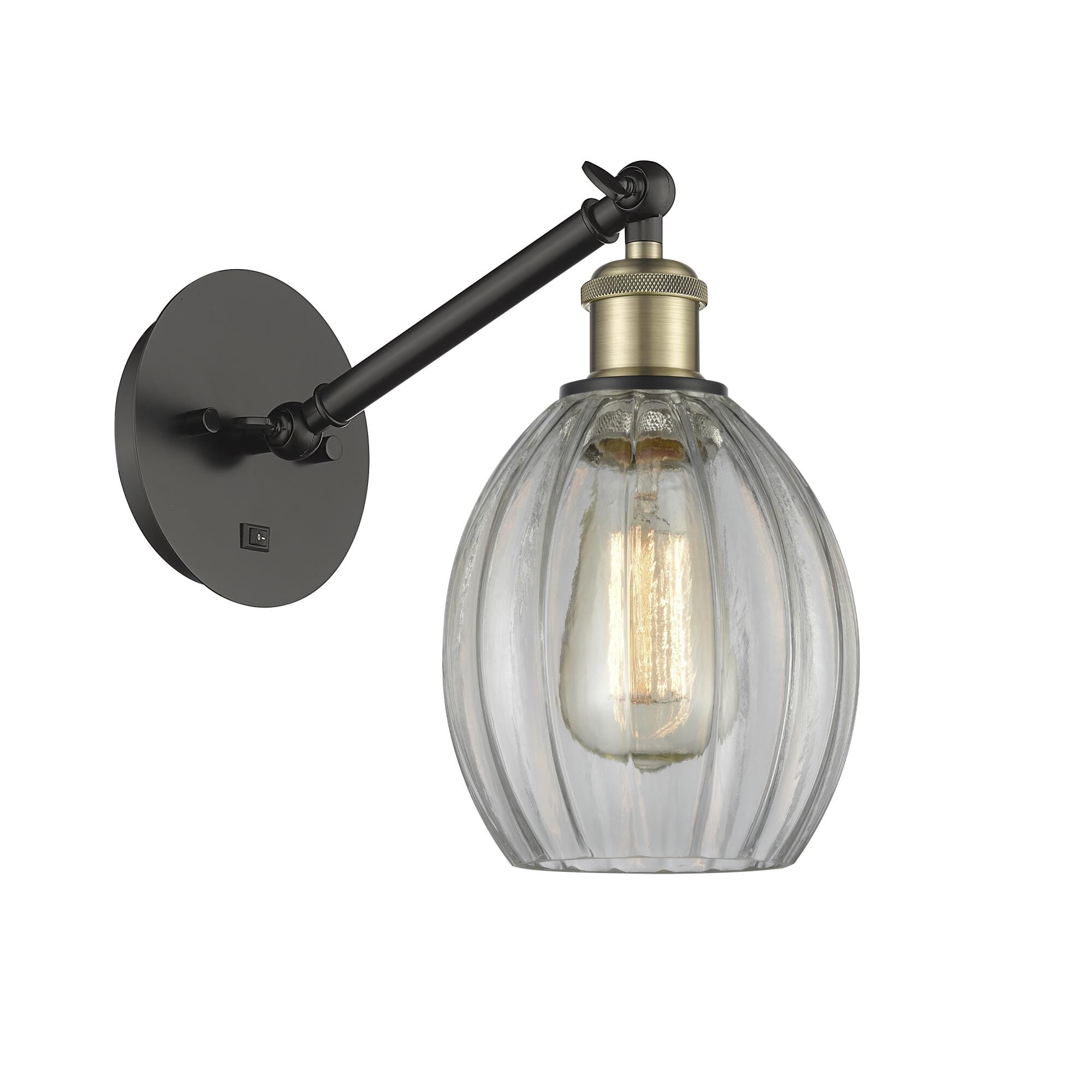 Shown in Black Antique Brass finish and Clear Eaton glass