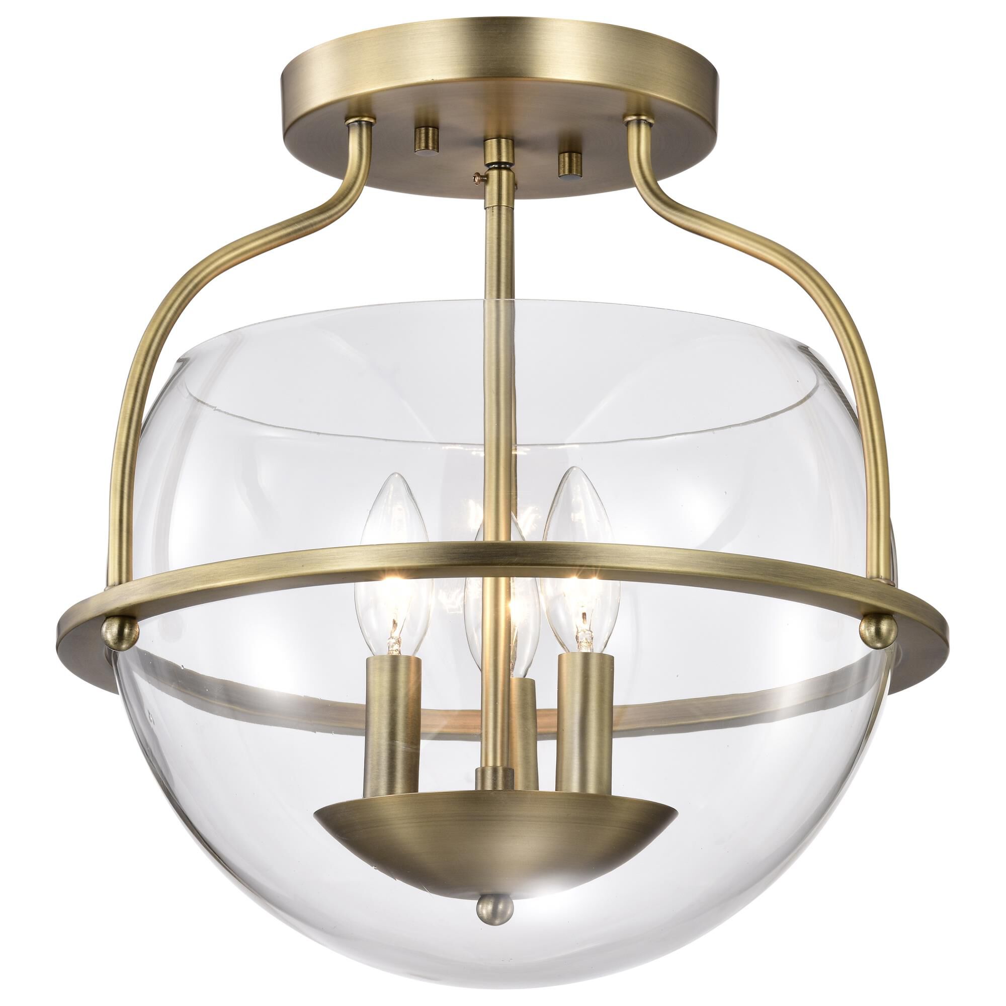 Shown in Vintage Brass finish and Clear glass